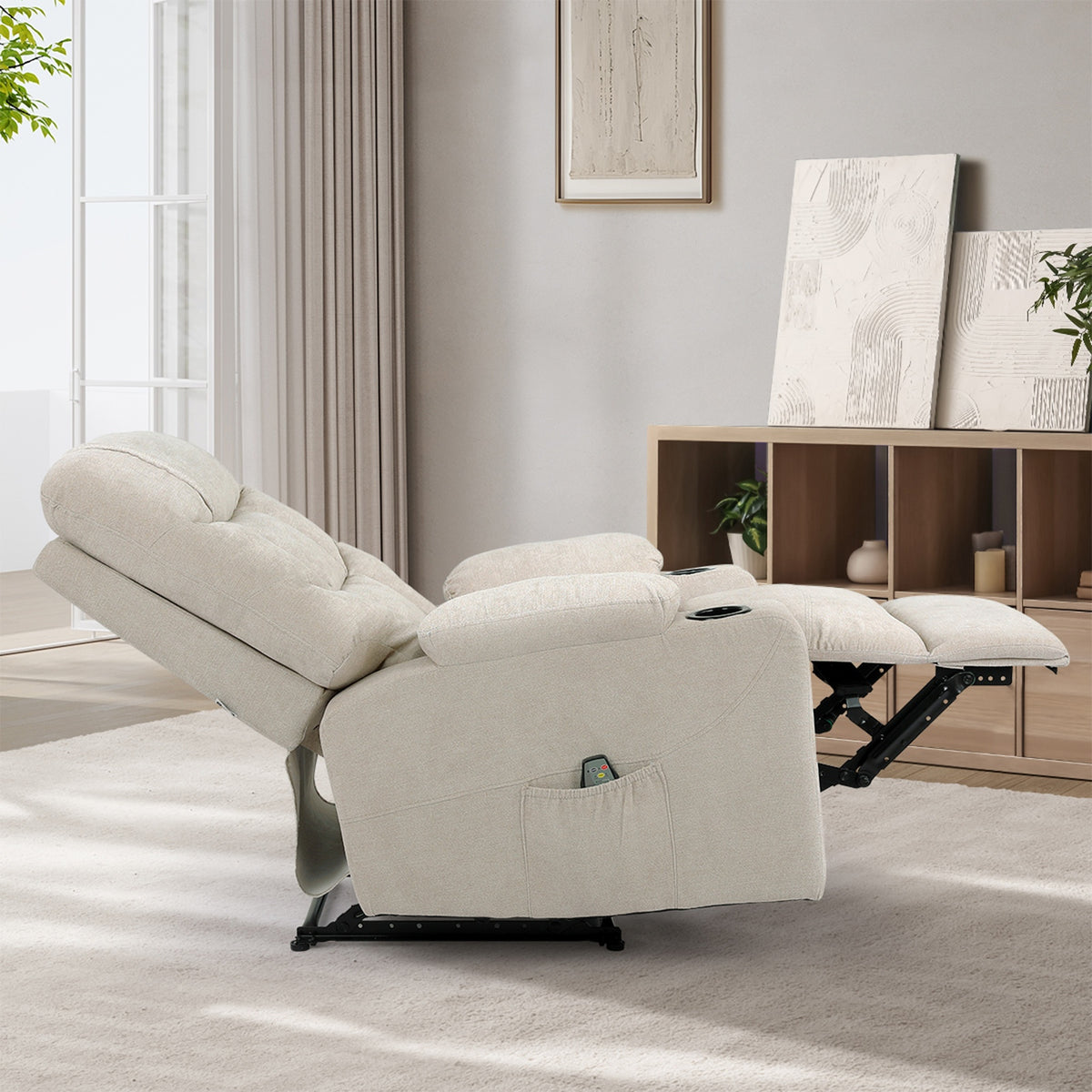 Oikiture Recliner Chair Electric Massage Chair Lounge Heated Polyester