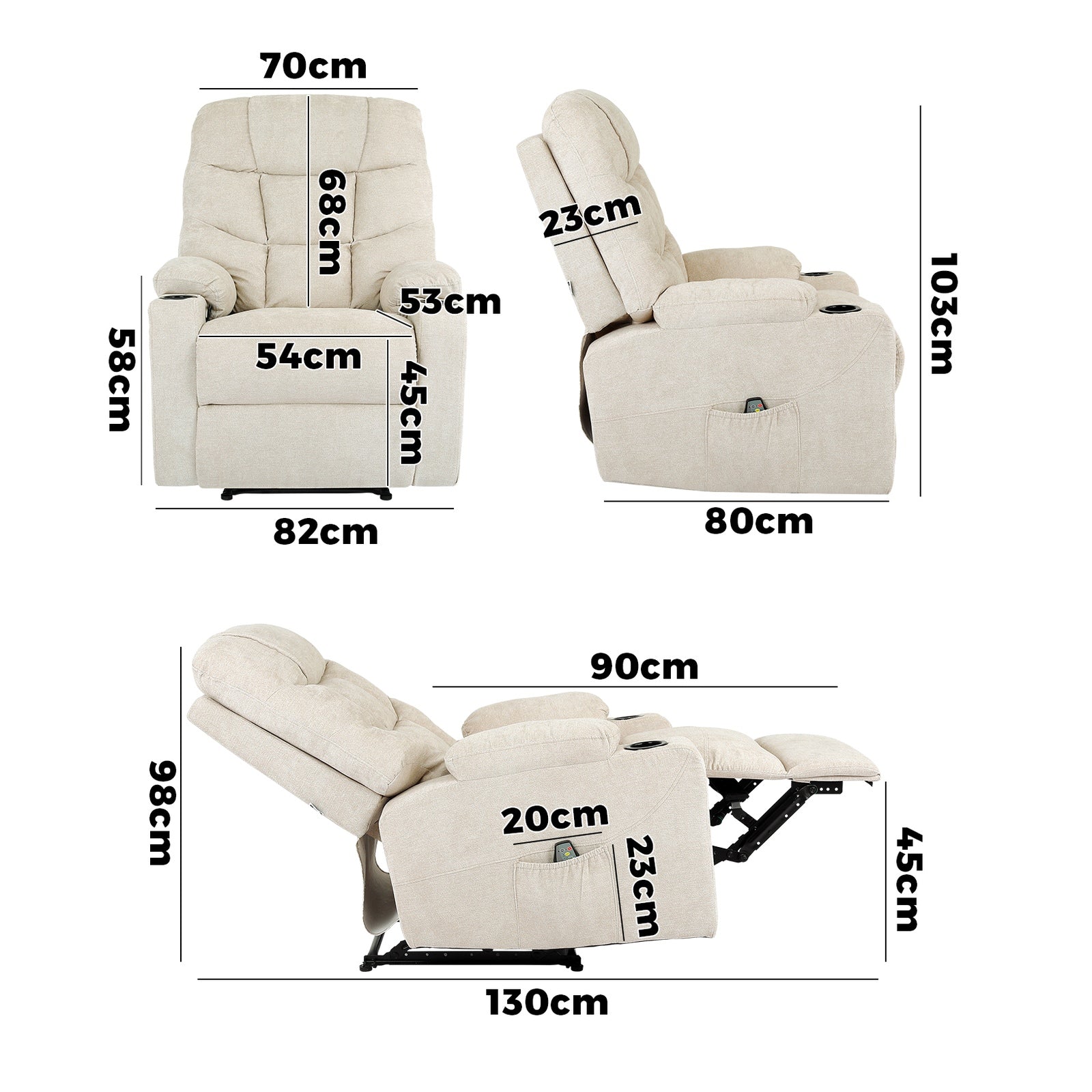 Oikiture Recliner Chair Electric Massage Chair Lounge Heated Polyester