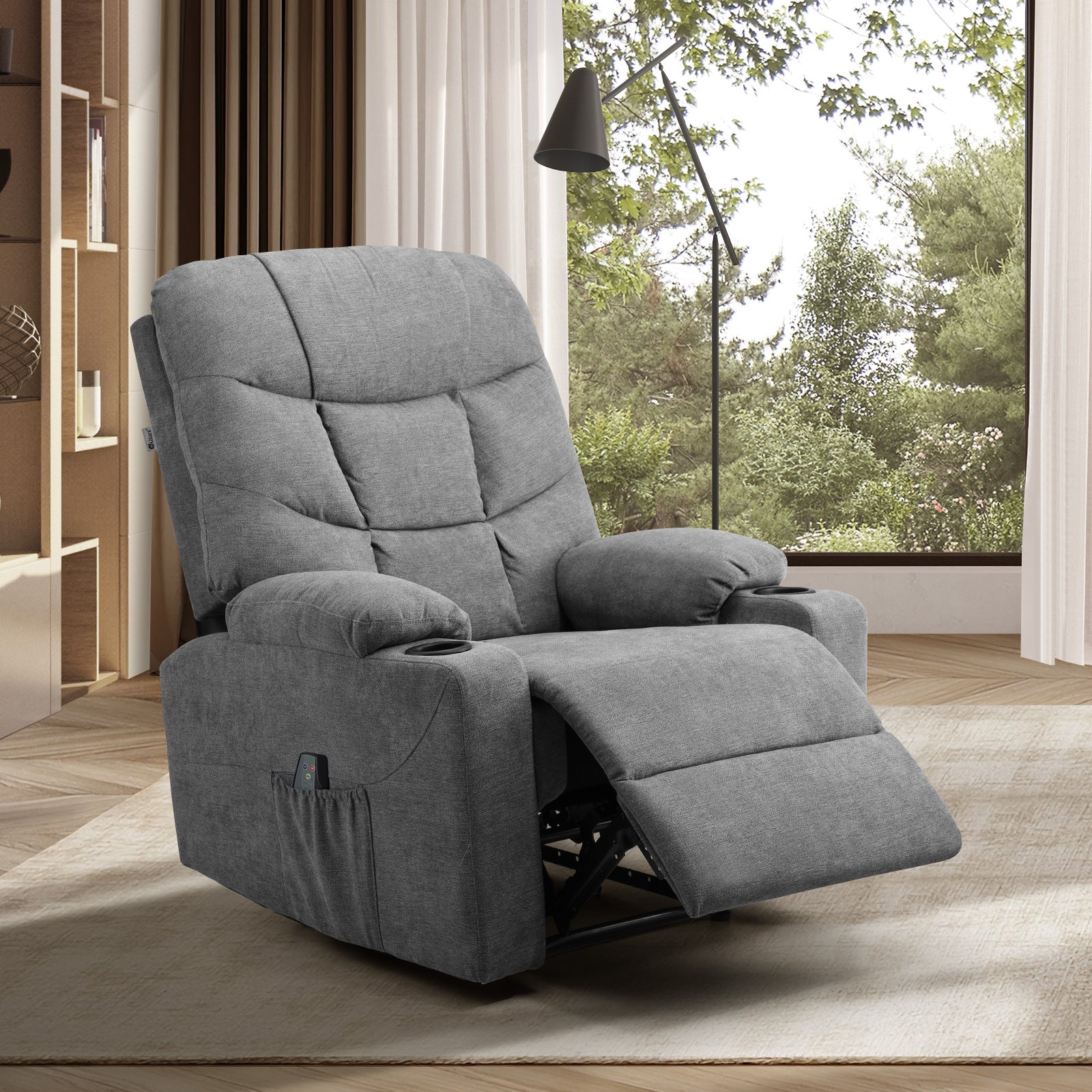 Oikiture Recliner Chair Electric Massage Chair Lounge Heated Polyester