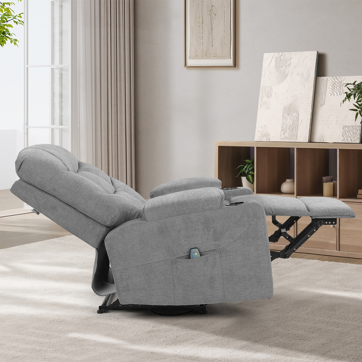 Oikiture Recliner Chair Electric Massage Chair Sofa Lounge Heated Polyester Grey - Sunyee
