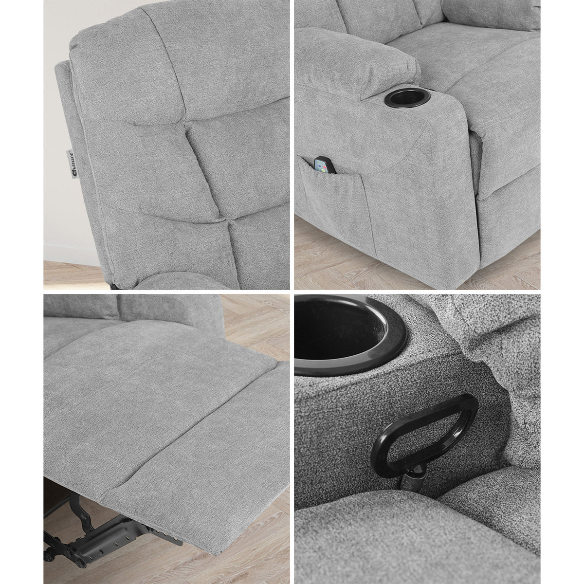 Oikiture Recliner Chair Electric Massage Chair Sofa Lounge Heated Polyester Grey - Sunyee