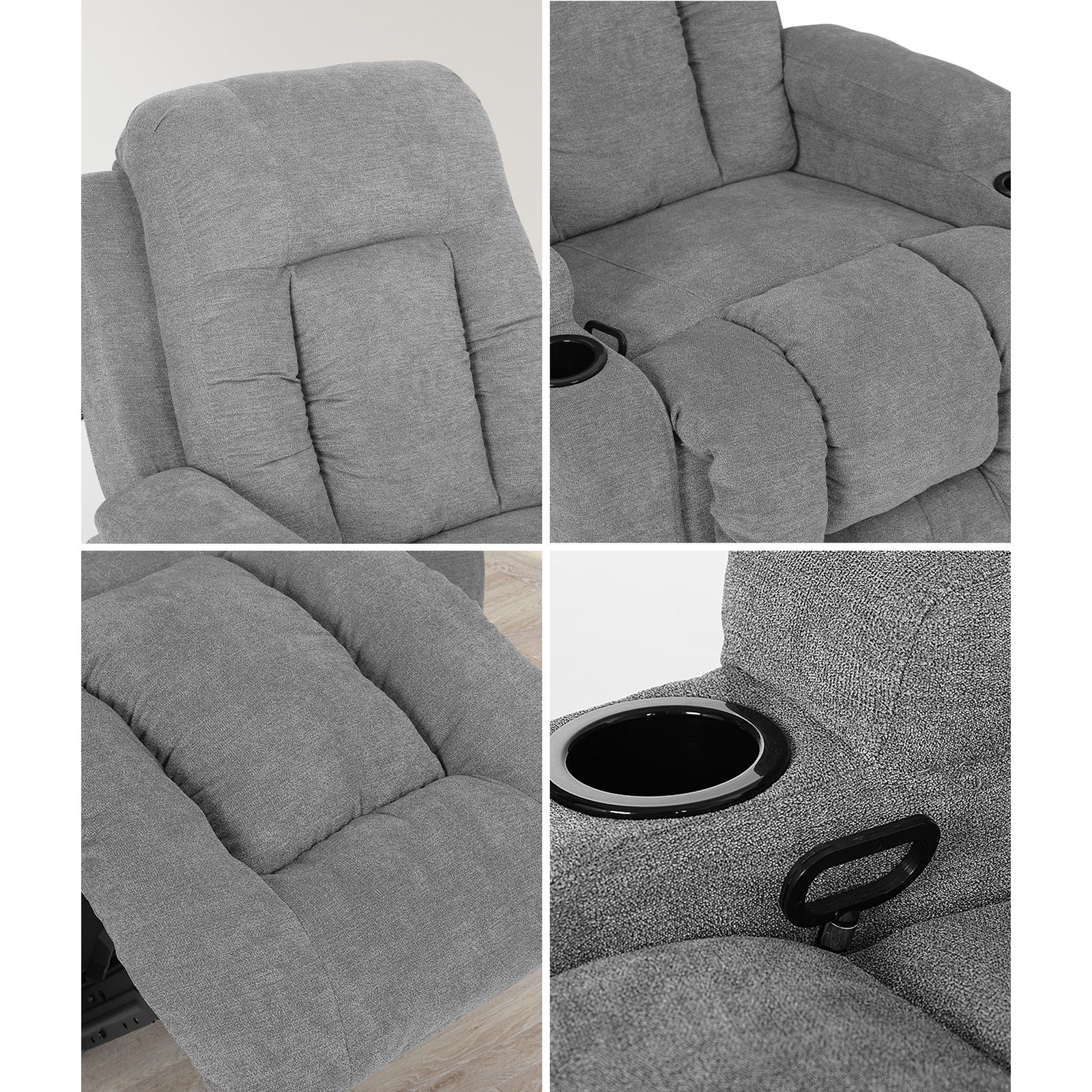 Oikiture Recliner Chair Heated Massage Armchair Lounge Sofa Polyester Grey