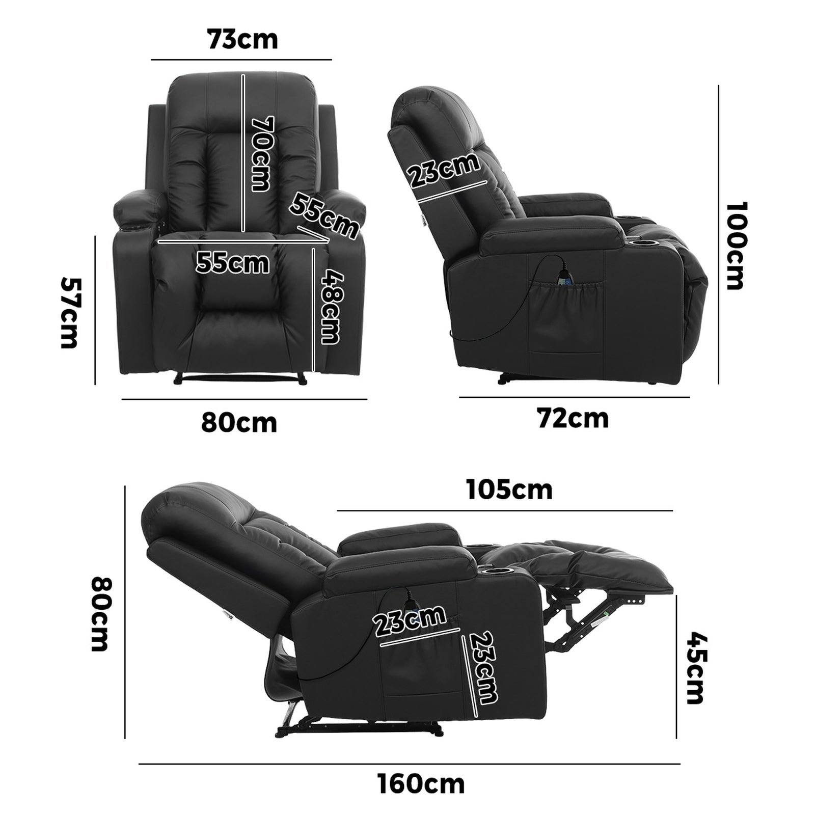 Oikiture Recliner Chair Heated Massage Armchair Lounge Sofa