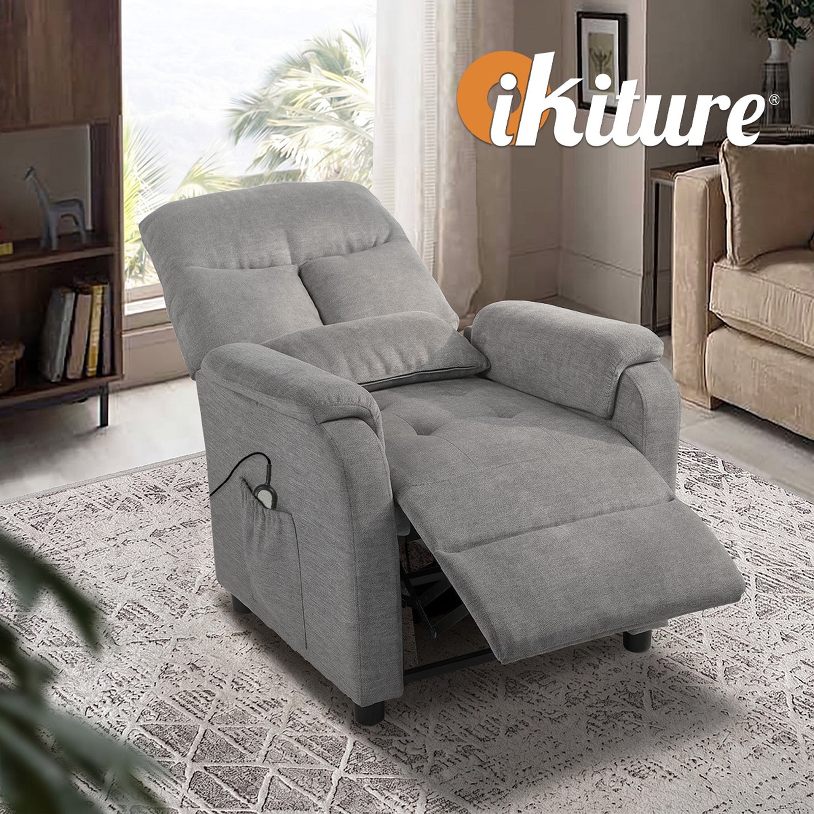 Oikiture Recliner Chair Adjustable Fabric Lounge Sofa Armchair Polyester Grey