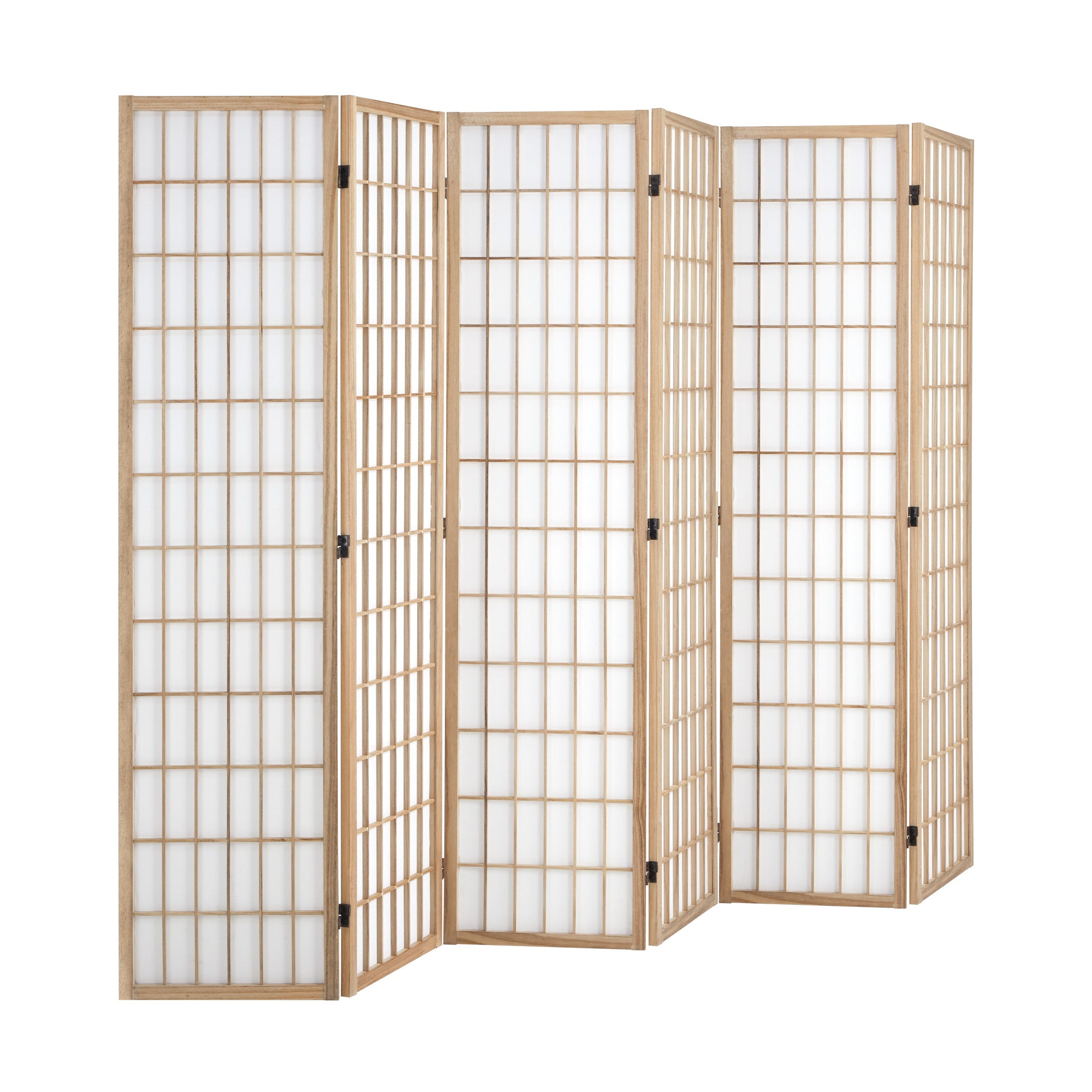 Oikiture 6 Panel Room Divider Privacy Screen Partition Timber Farbic Natural - Sunyee