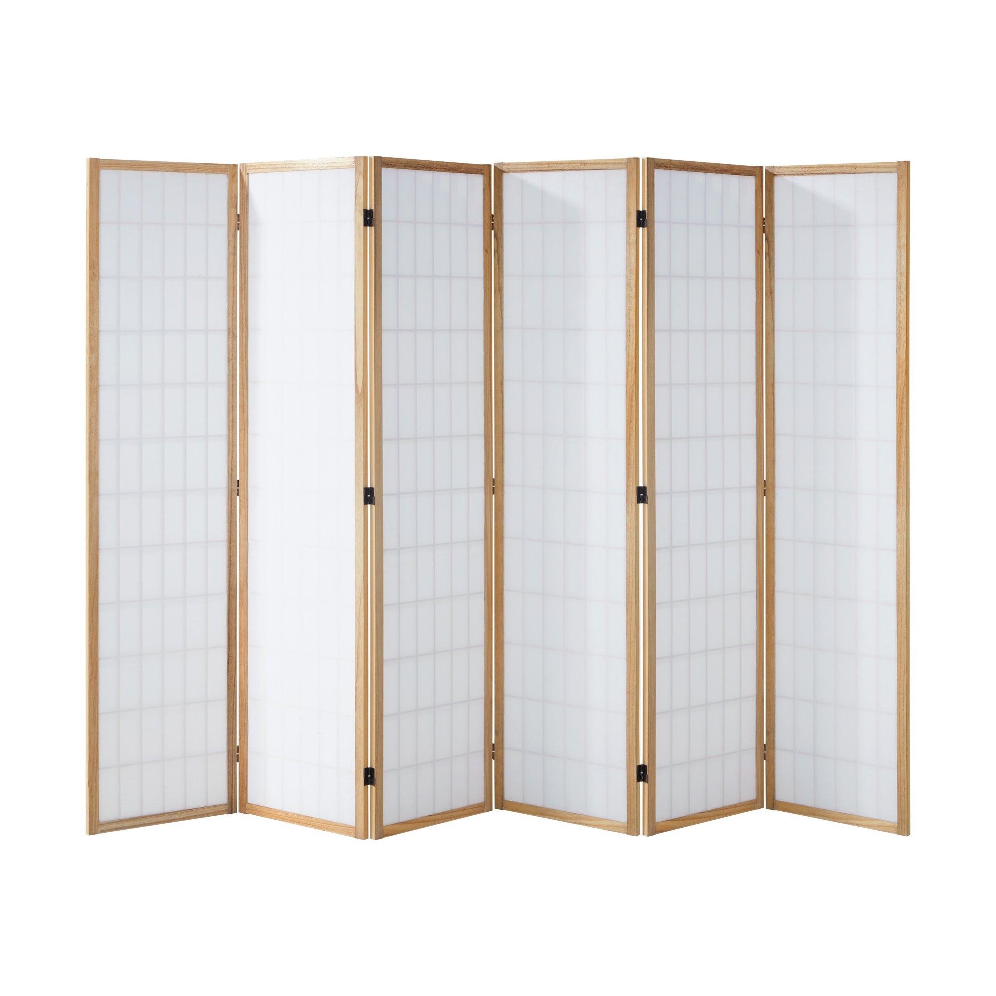 Oikiture 6 Panel Room Divider Privacy Screen Partition Timber Farbic Natural - Sunyee
