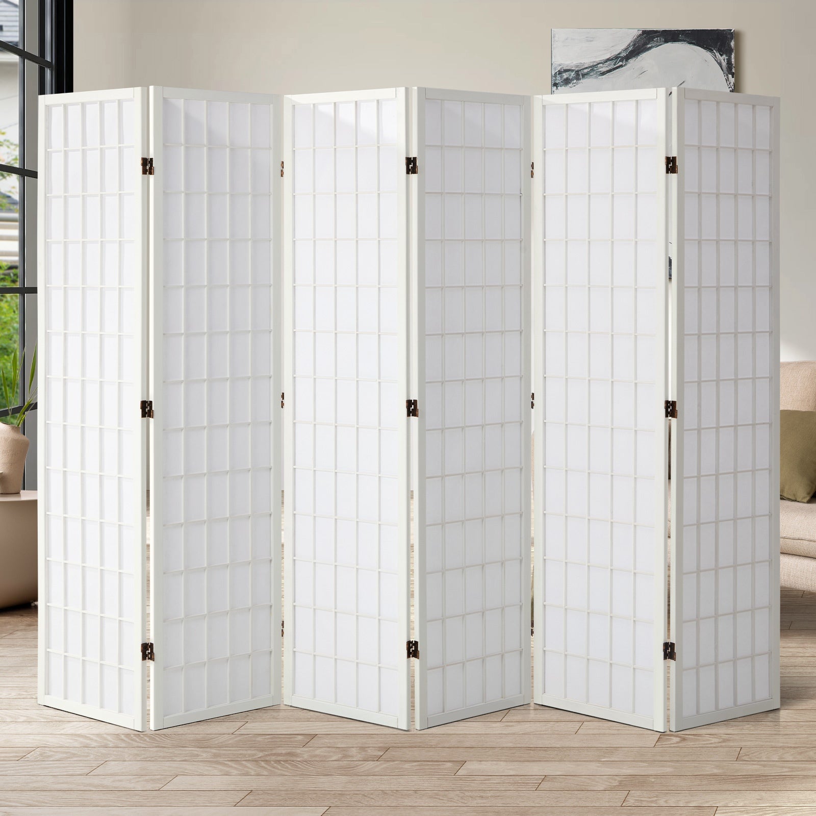 Oikiture 6/8 Panel Room Divider Privacy Screen Partition Timber Farbic Natural - Sunyee