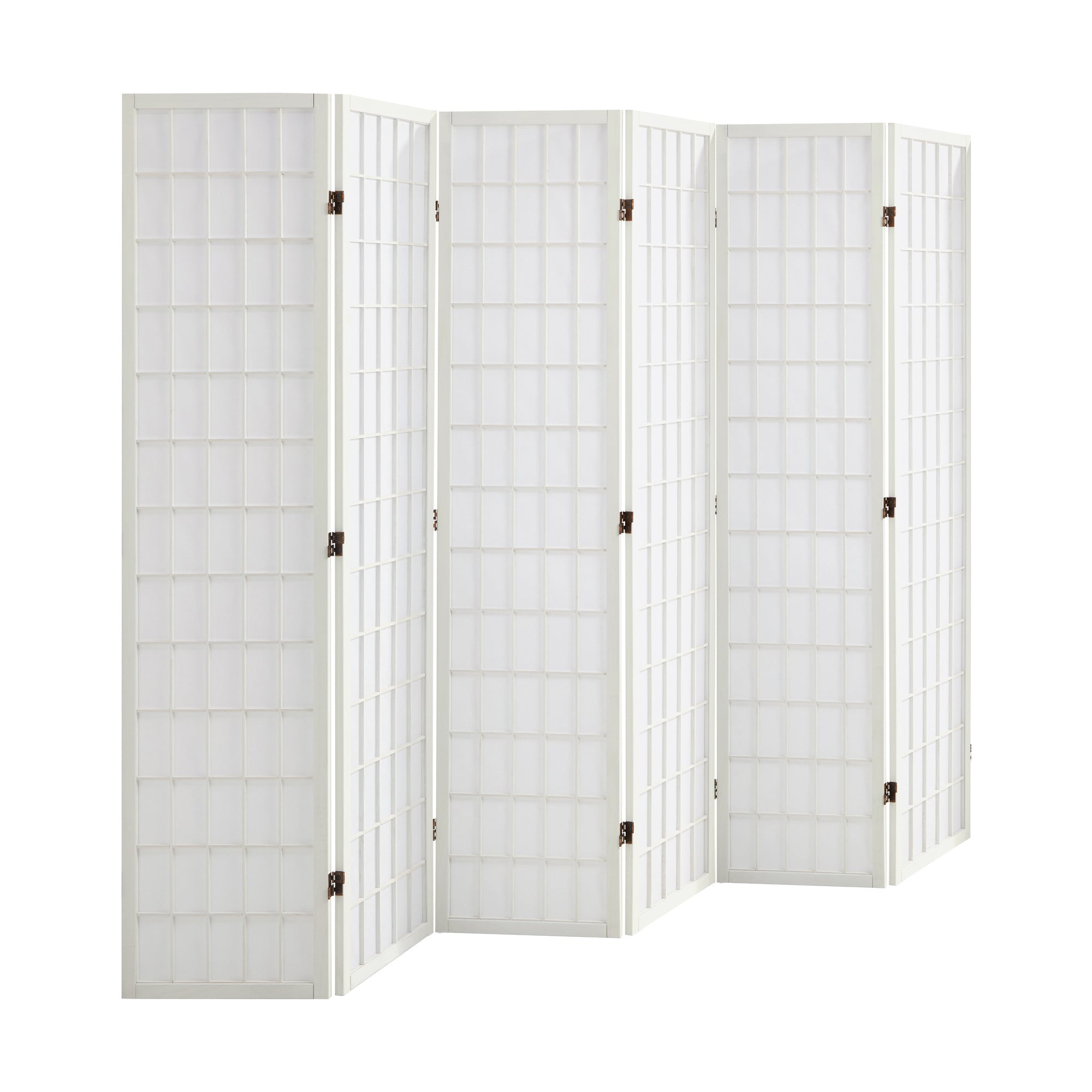 Oikiture 6 Panel Room Divider Privacy Screen Partition Timber Farbic White - Sunyee