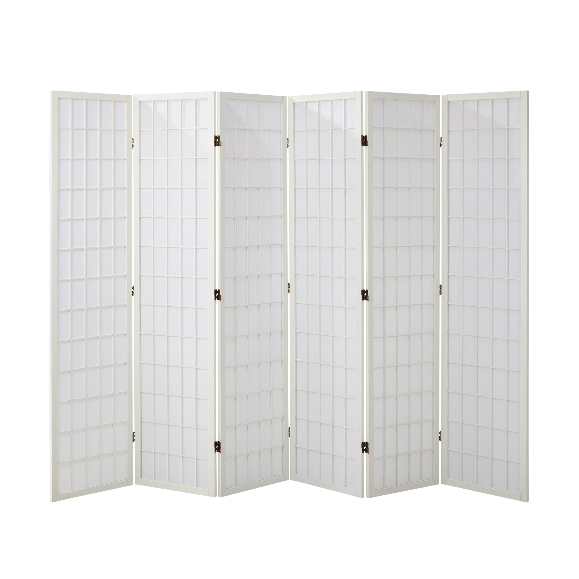 Oikiture 6 Panel Room Divider Privacy Screen Partition Timber Farbic White - Sunyee