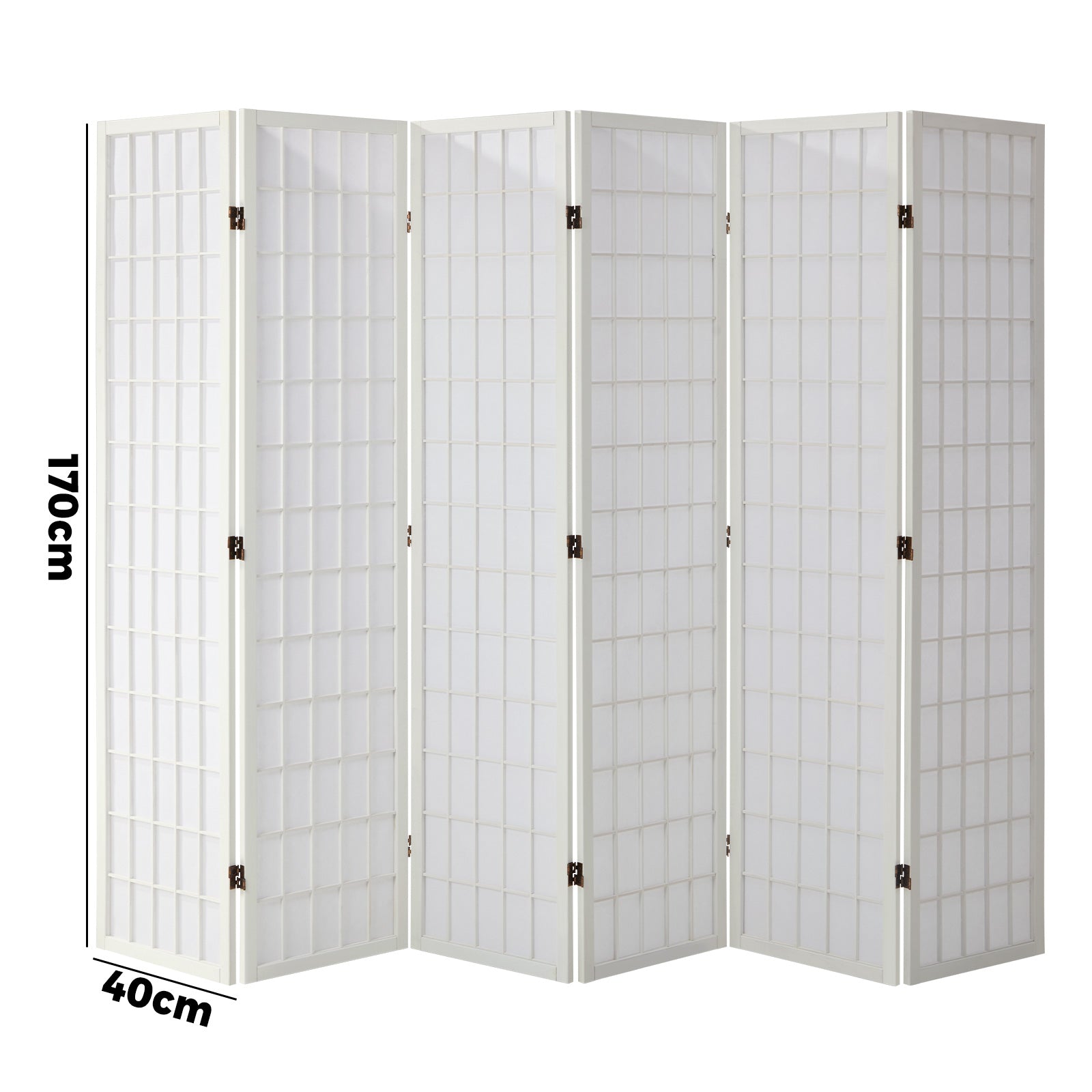 Oikiture 6 Panel Room Divider Privacy Screen Partition Timber Farbic White - Sunyee