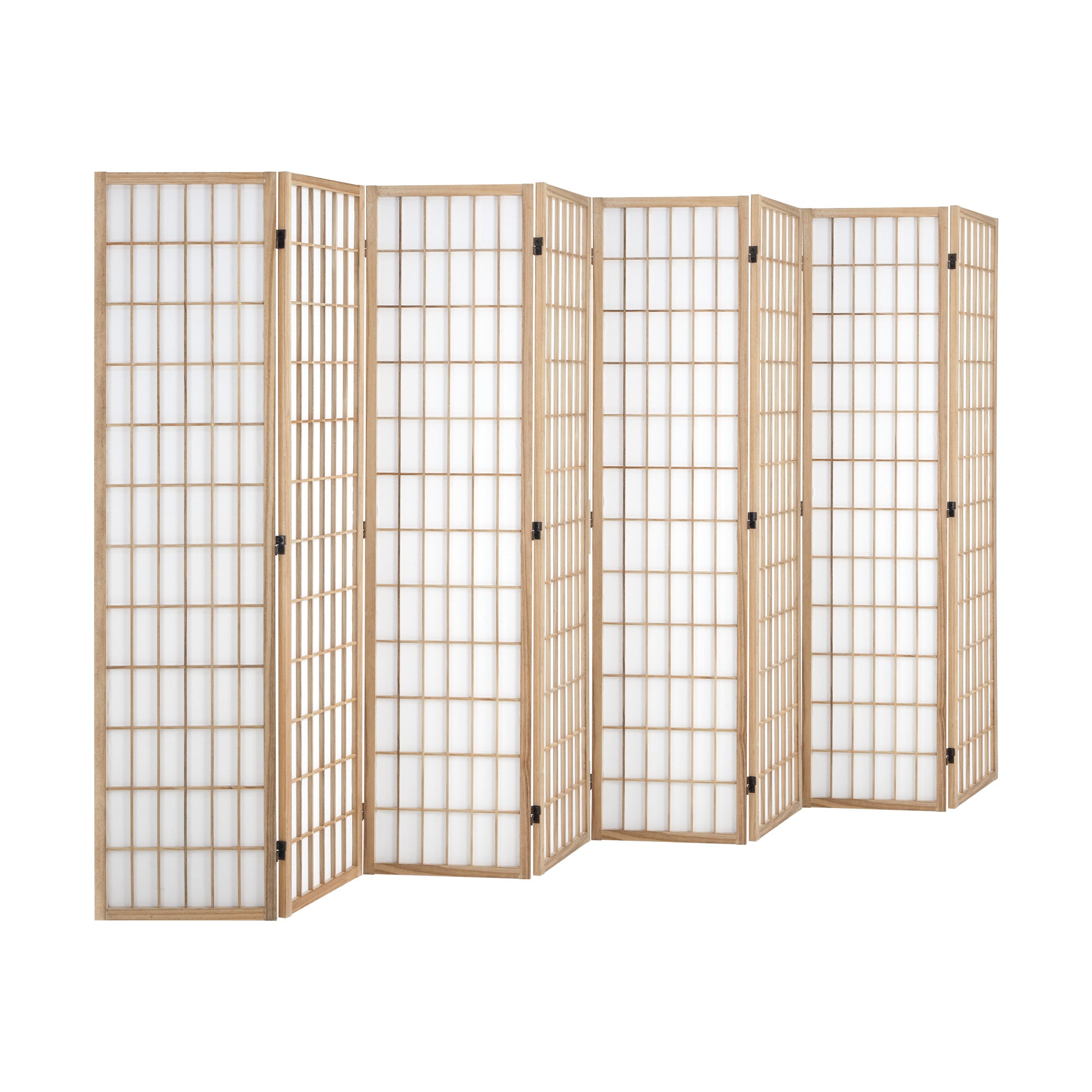 Oikiture 8 Panel Room Divider Privacy Screen Partition Timber Farbic Natural - Sunyee