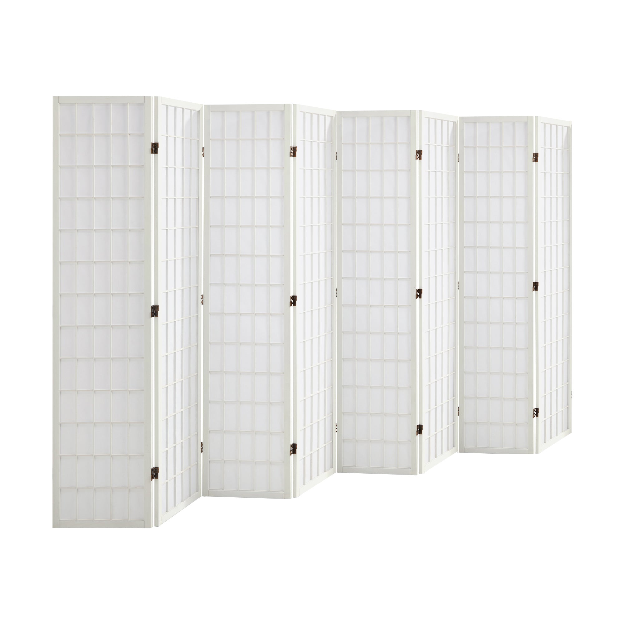 Oikiture 8 Panel Room Divider Privacy Screen Partition Timber Farbic White - Sunyee