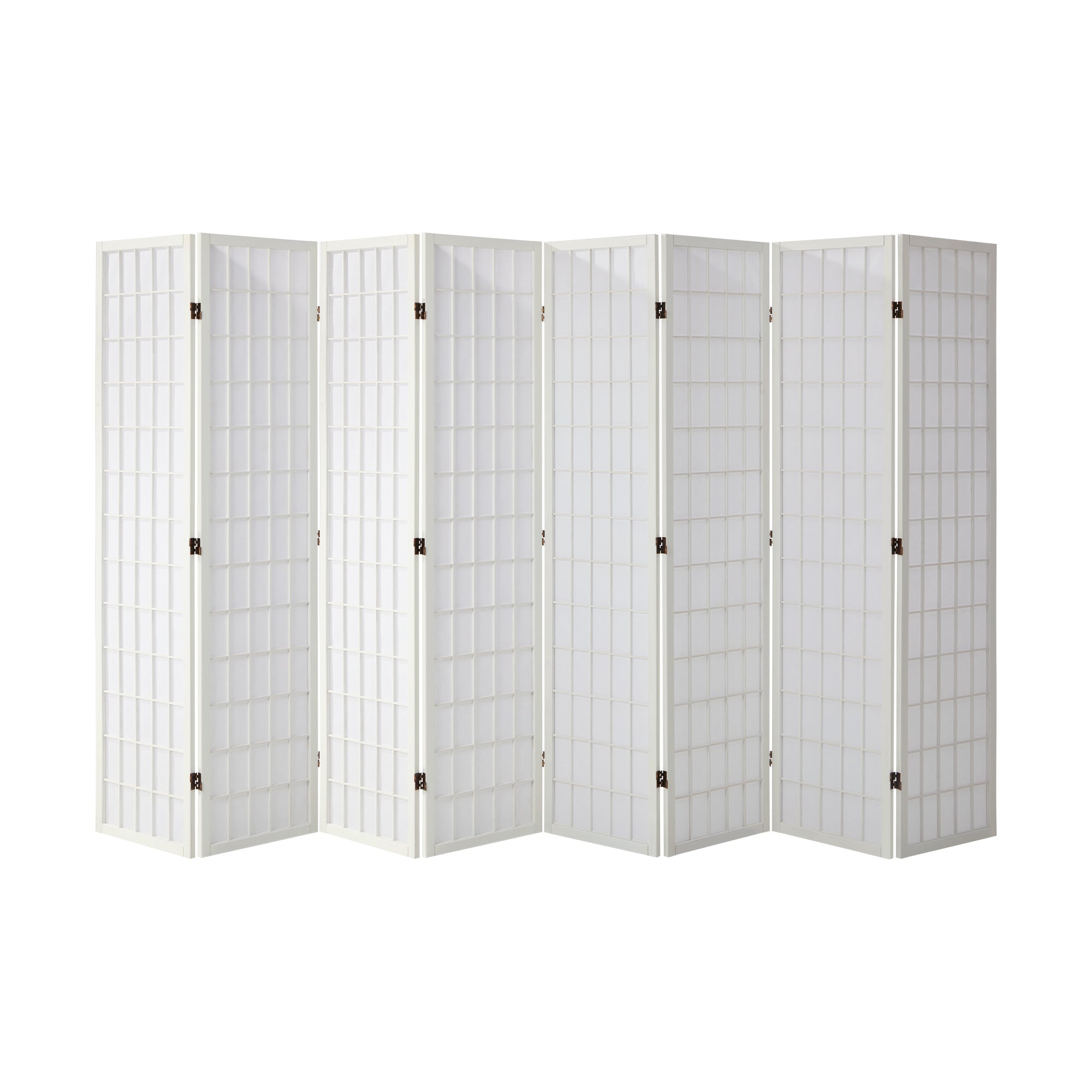 Oikiture 8 Panel Room Divider Privacy Screen Partition Timber Farbic White - Sunyee