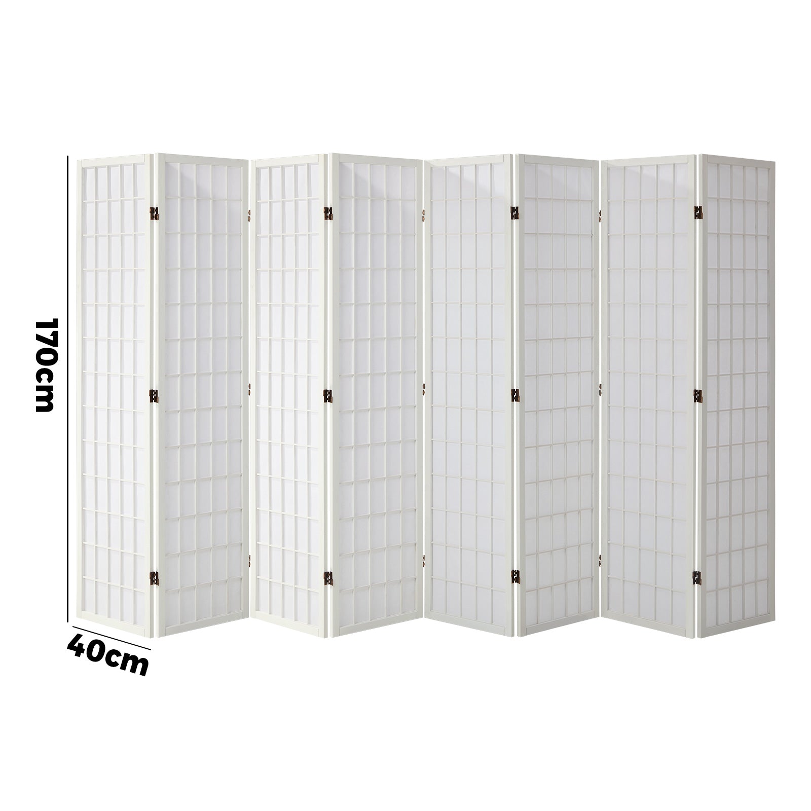Oikiture 8 Panel Room Divider Privacy Screen Partition Timber Farbic White - Sunyee