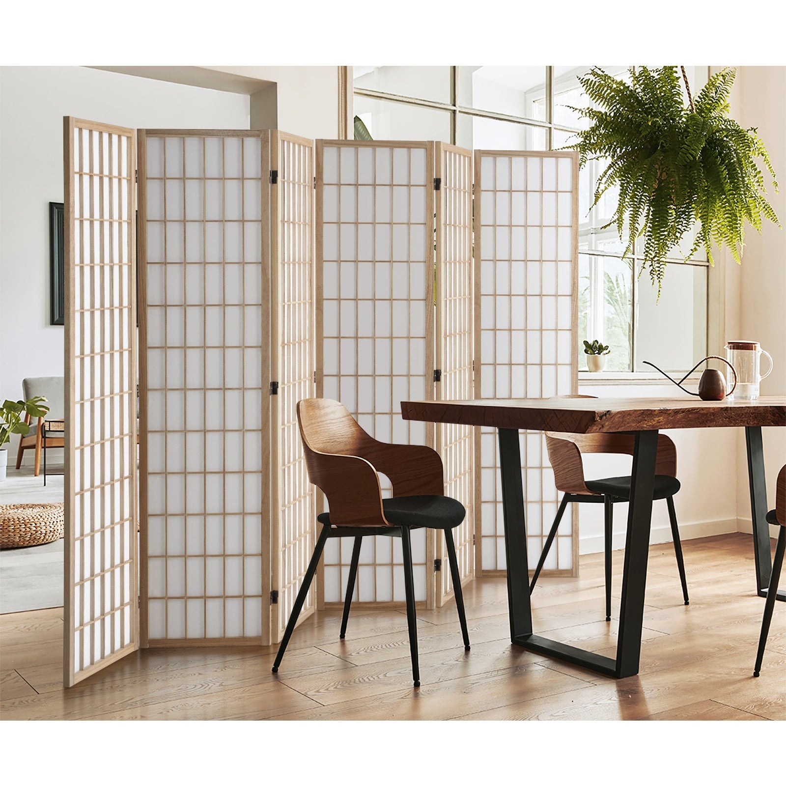 Oikiture 6/8 Panel Room Divider Privacy Screen Partition Timber Farbic Natural - Sunyee