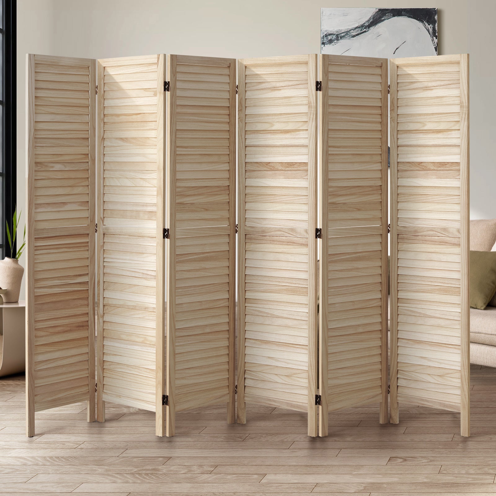 Oikiture 6 Panel Room Divider Privacy Screen Partition Timber Wooden Natural - Sunyee