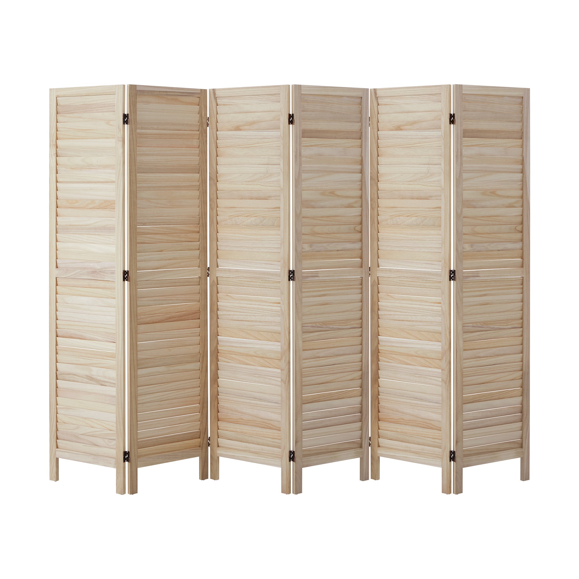Oikiture 6 Panel Room Divider Privacy Screen Partition Timber Wooden Natural - Sunyee