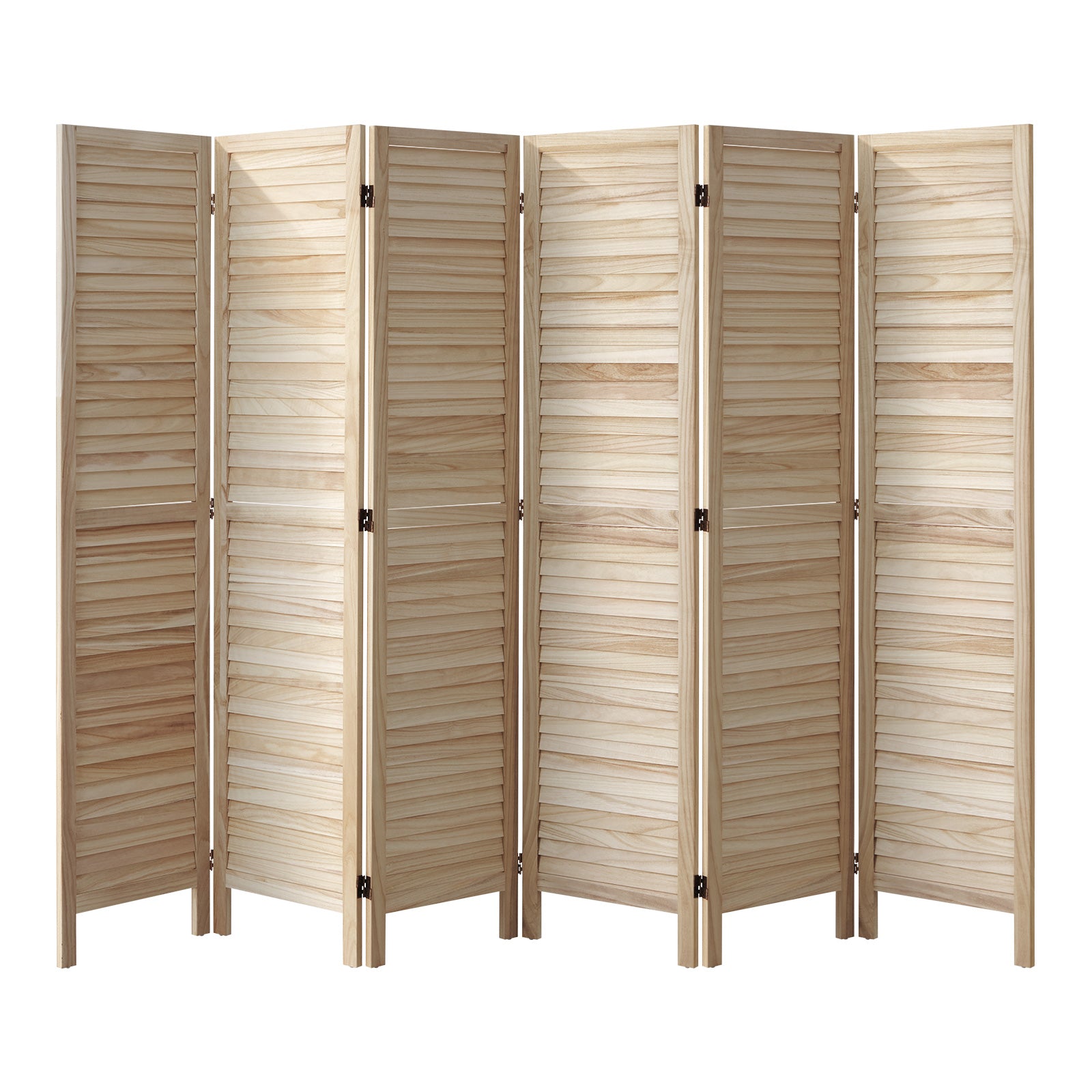 Oikiture 6 Panel Room Divider Privacy Screen Partition Timber Wooden Natural - Sunyee