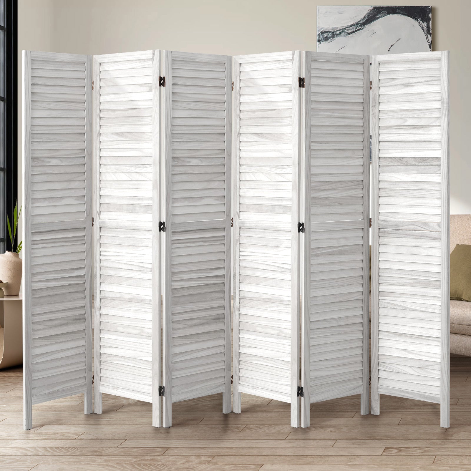 Oikiture 6 Panel Room Divider Privacy Screen Partition Timber Wooden Fold White - Sunyee