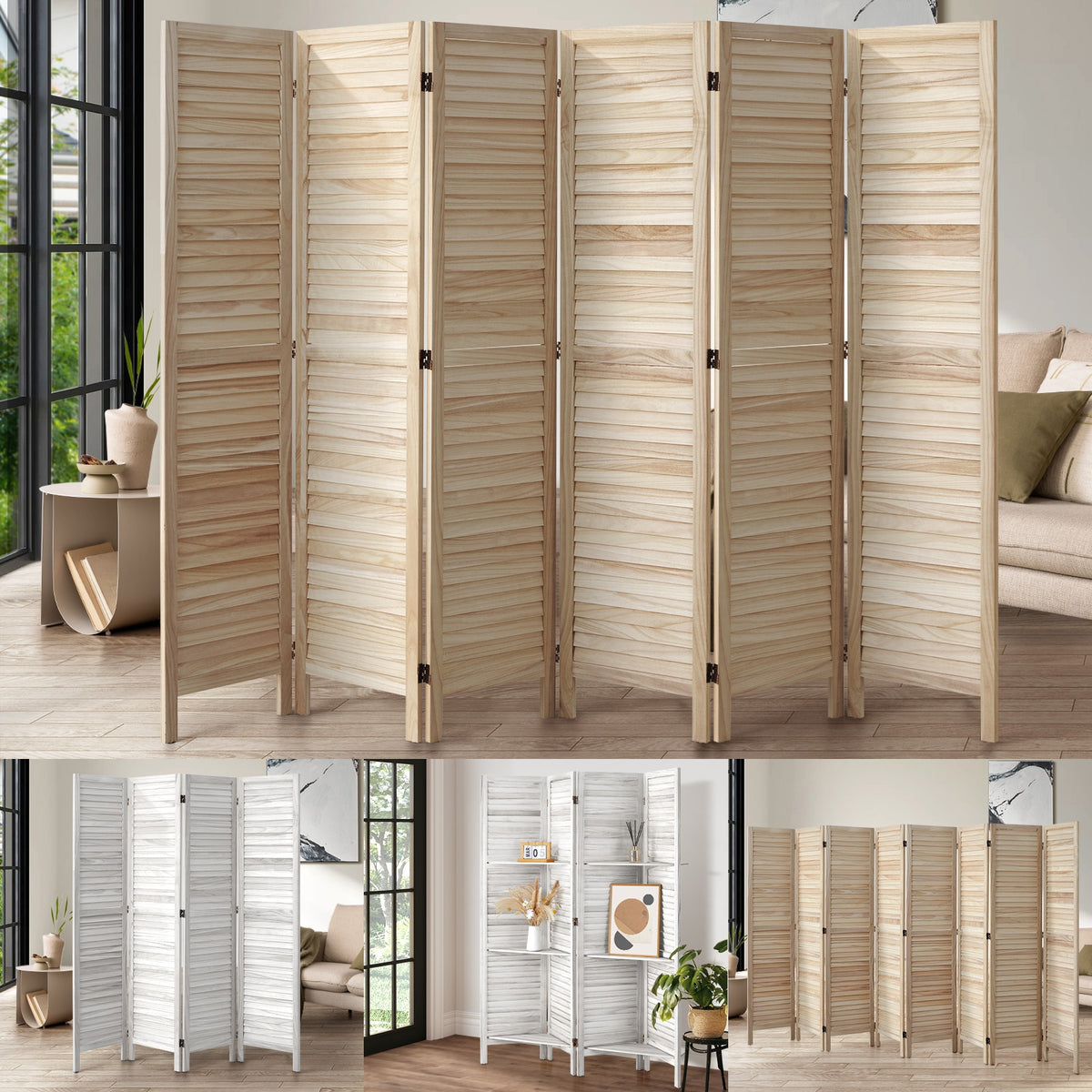 Oikiture 4/6/8 Panel Room Divider Privacy Screen Partition Timber Wooden Fold