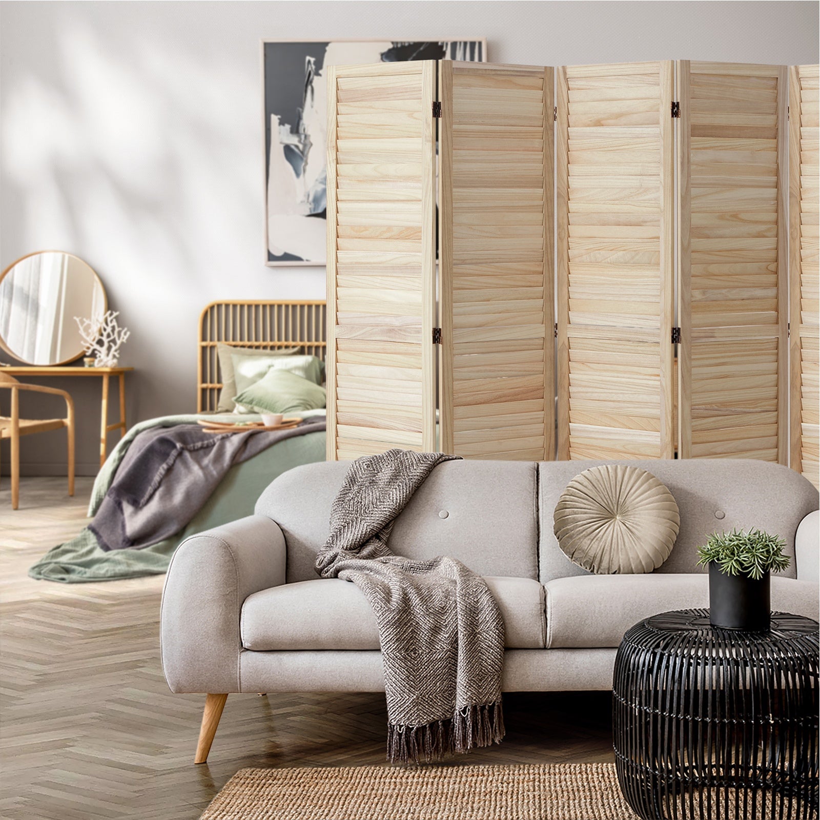 Oikiture 4/6/8 Panel Room Divider Privacy Screen Partition Timber Wooden Fold - Sunyee