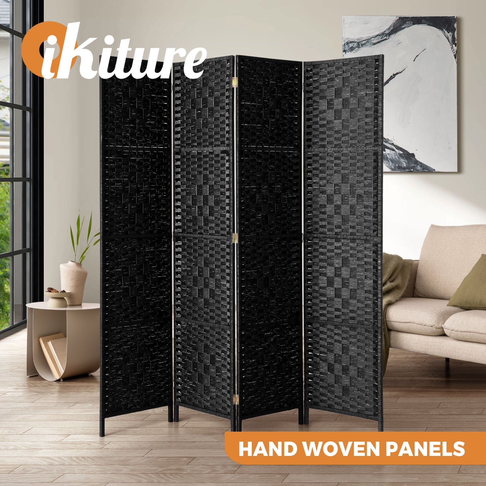 Oikiture 4/6/8 Panel Room Divider Privacy Screen Dividers Woven Wood Fold Stand - Sunyee