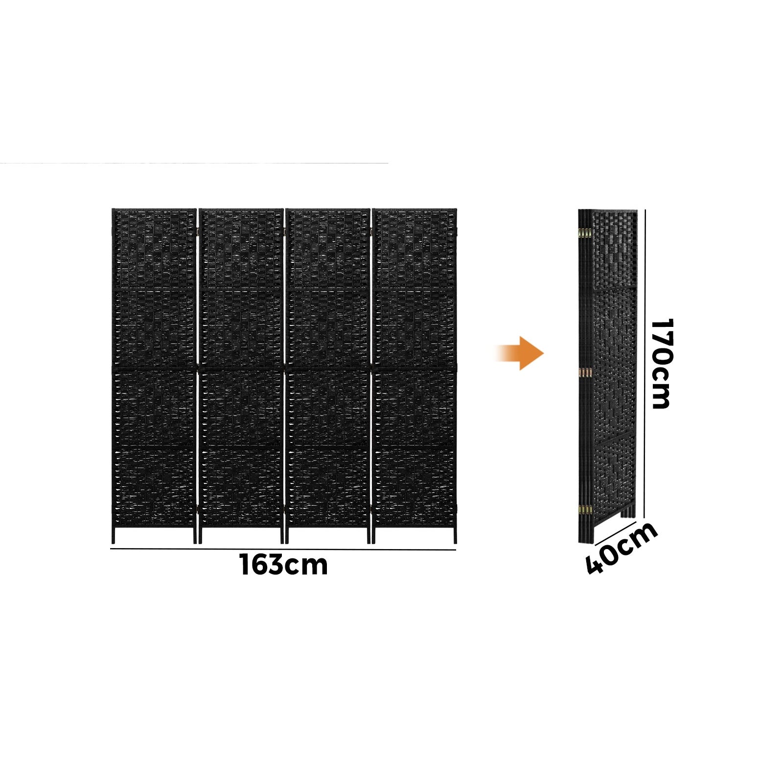 Oikiture 4 Panel Room Divider Screen Privacy Dividers Woven Wood Folding Black - Sunyee
