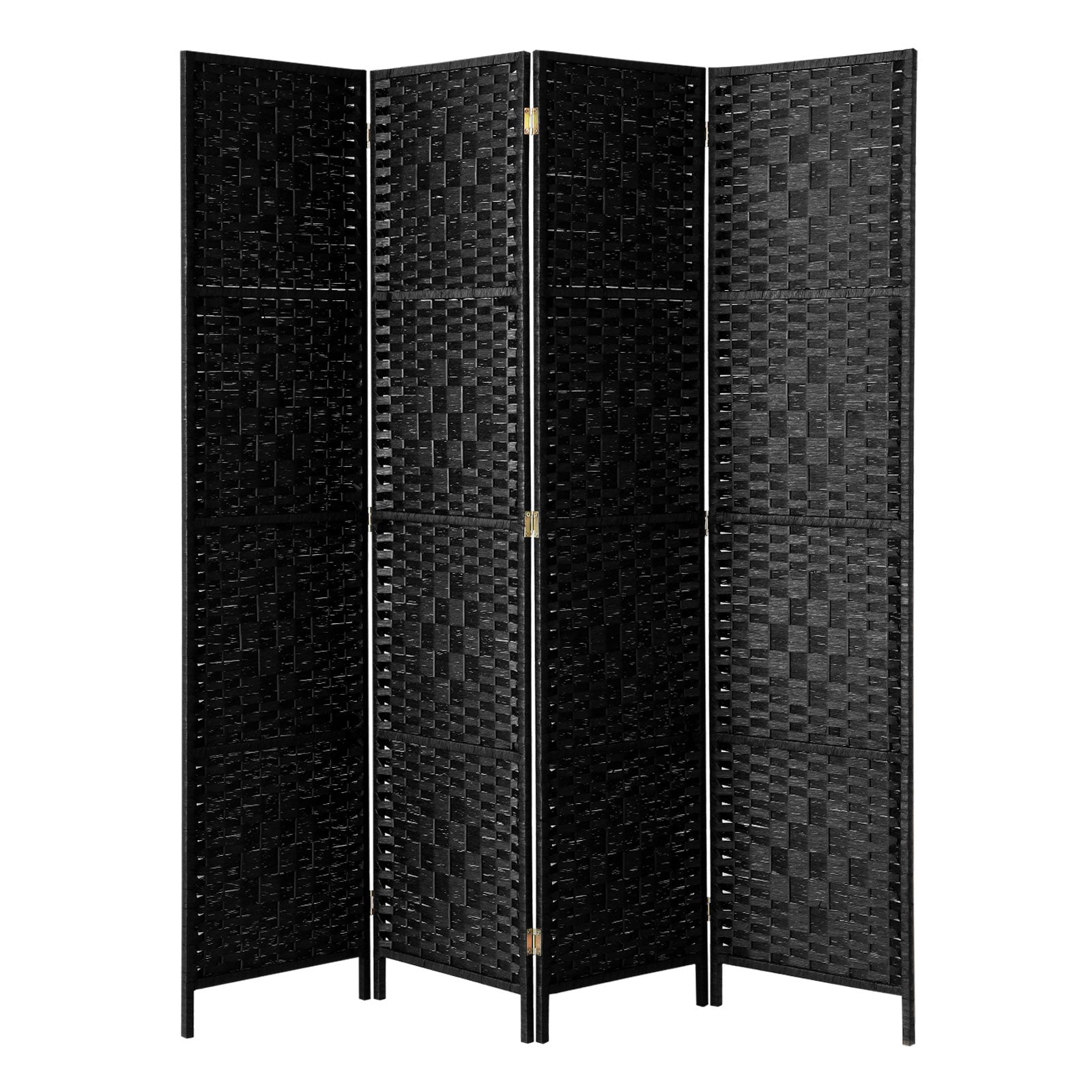 Oikiture 4 Panel Room Divider Screen Privacy Dividers Woven Wood Folding Black - Sunyee