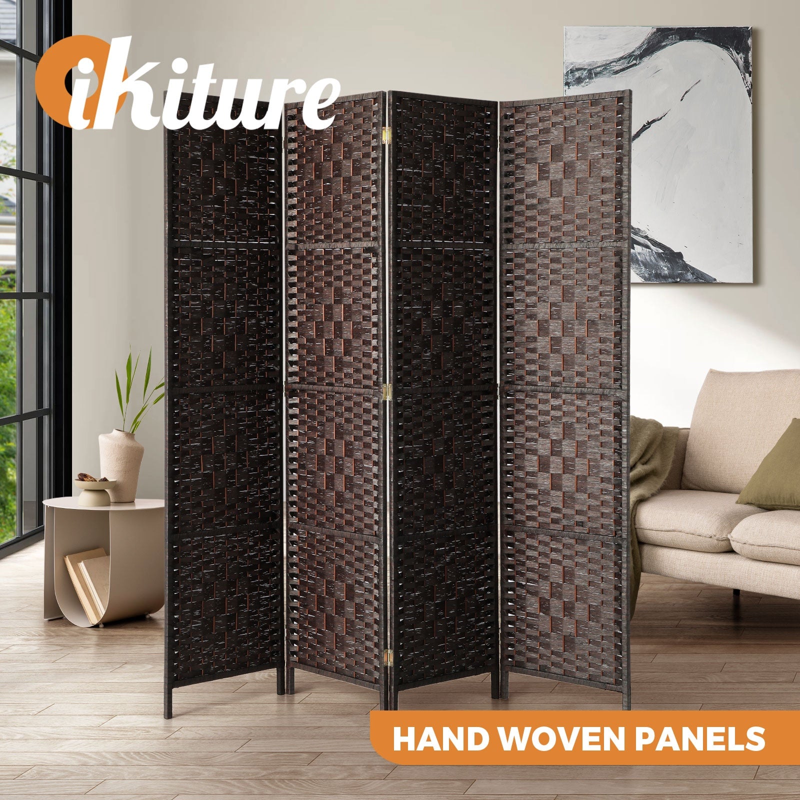 Oikiture 4/6/8 Panel Room Divider Privacy Screen Dividers Woven Wood Fold Stand - Sunyee