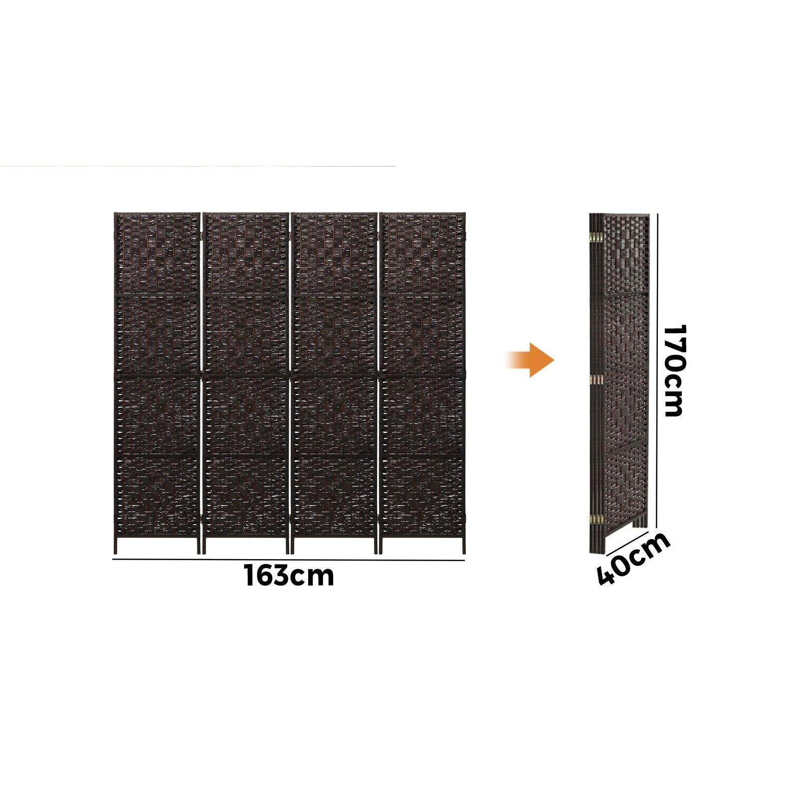 Oikiture 4 Panel Room Divider Screen Privacy Dividers Woven Wood Folding Brown - Sunyee