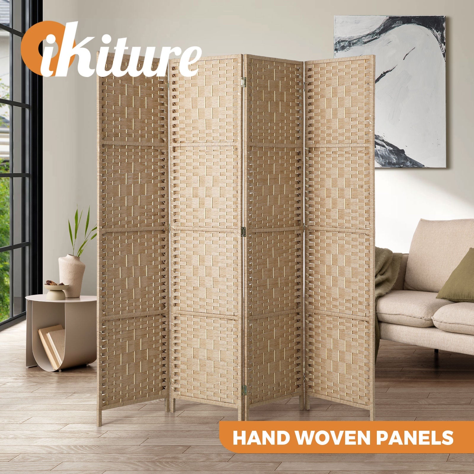 Oikiture 4/6/8 Panel Room Divider Privacy Screen Dividers Woven Wood Fold Stand - Sunyee