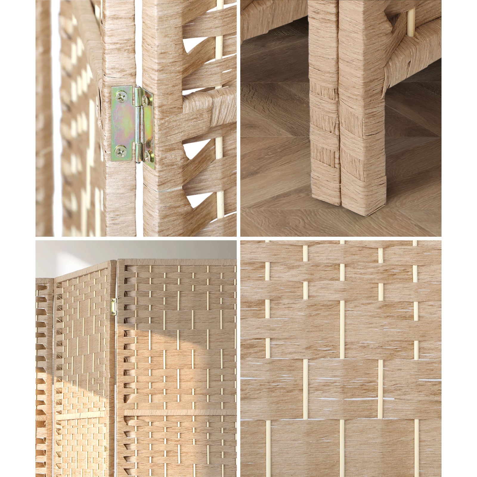 Oikiture 4 Panel Room Divider Privacy Screen Dividers Woven Wood Fold Stand - Sunyee
