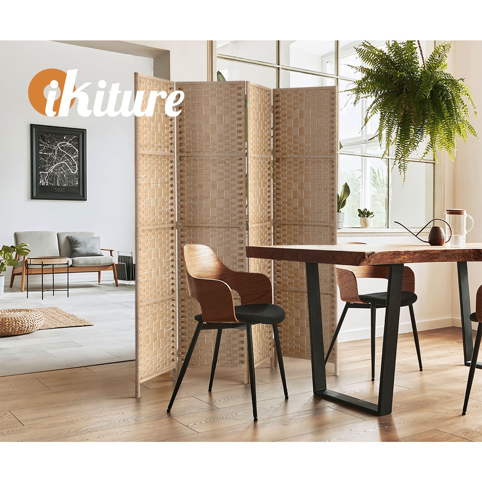 Oikiture 4 Panel Room Divider Privacy Screen Dividers Woven Wood Fold Stand - Sunyee
