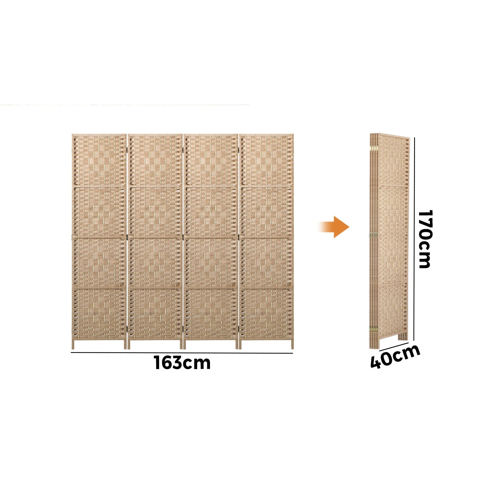 Oikiture 4 Panel Room Divider Privacy Screen Dividers Woven Wood Fold Stand - Sunyee