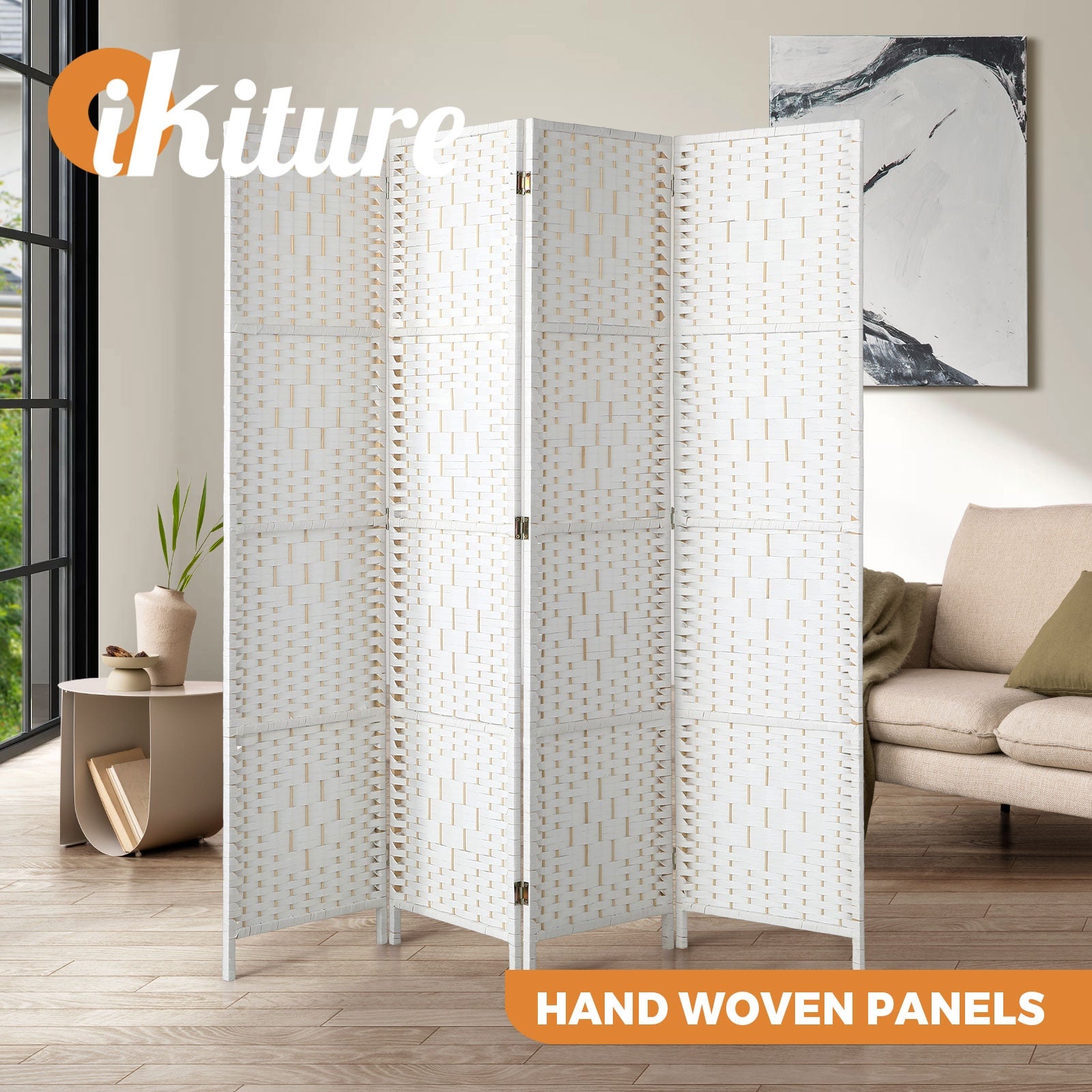 Oikiture 4/6/8 Panel Room Divider Privacy Screen Dividers Woven Wood Fold Stand - Sunyee