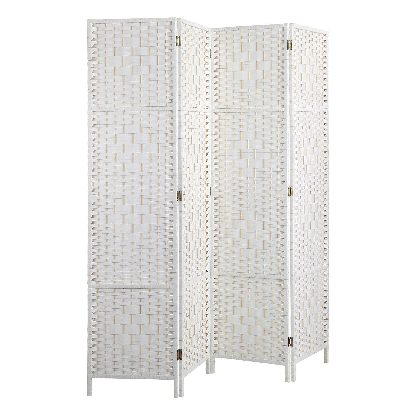 Oikiture 4 Panel Room Divider Screen Privacy Dividers Woven Wood Folding White - Sunyee