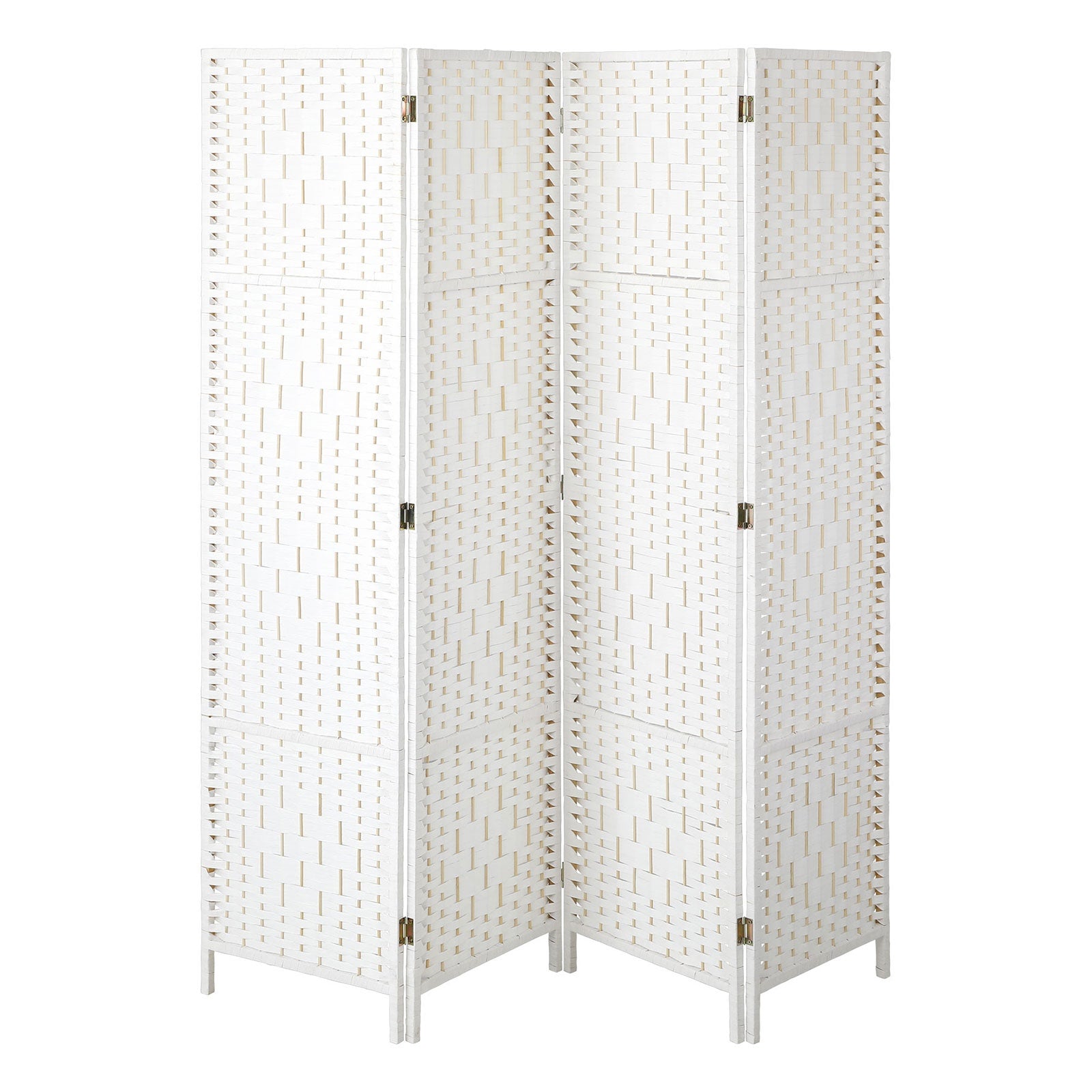 Oikiture 4 Panel Room Divider Screen Privacy Dividers Woven Wood Folding White - Sunyee