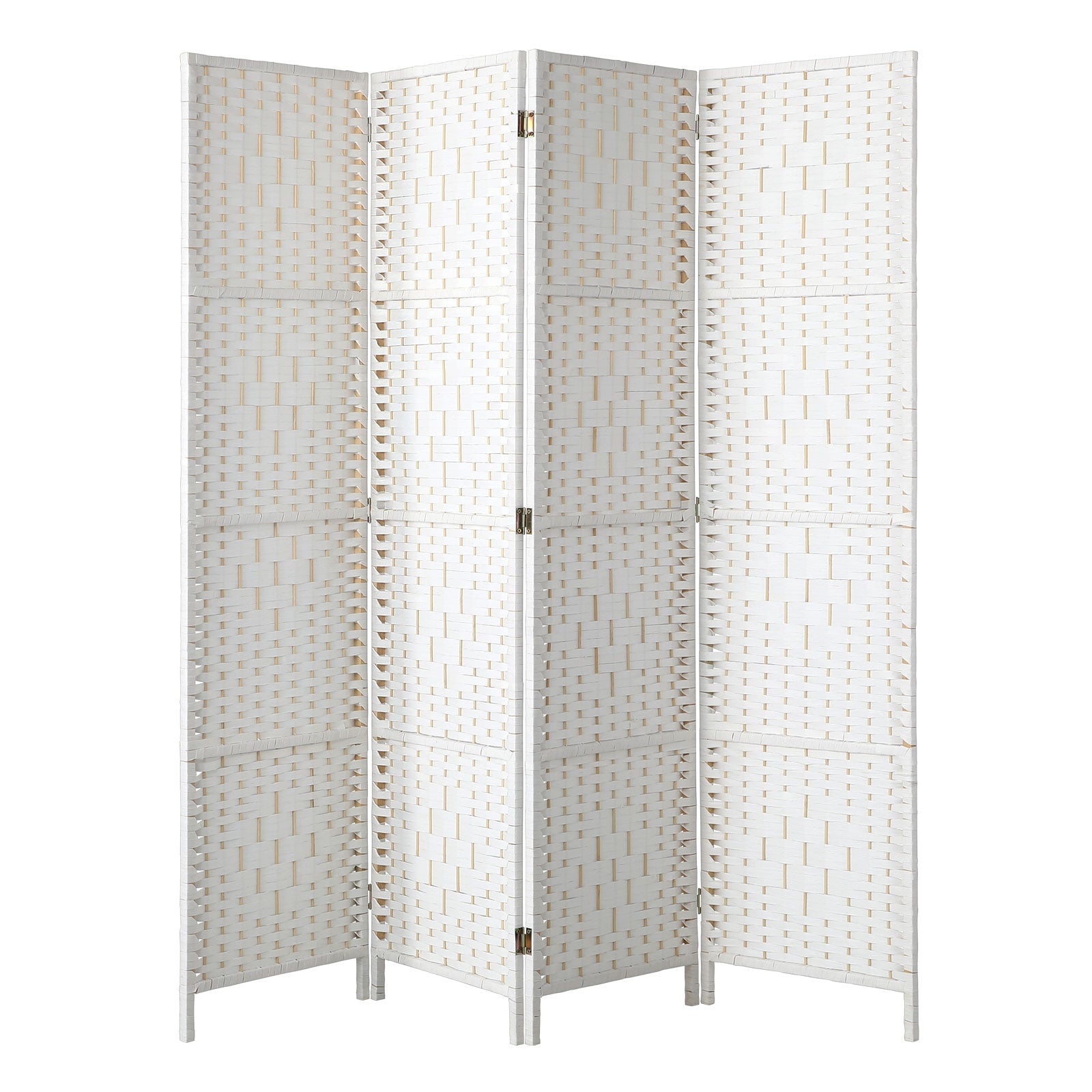 Oikiture 4 Panel Room Divider Screen Privacy Dividers Woven Wood Folding White - Sunyee