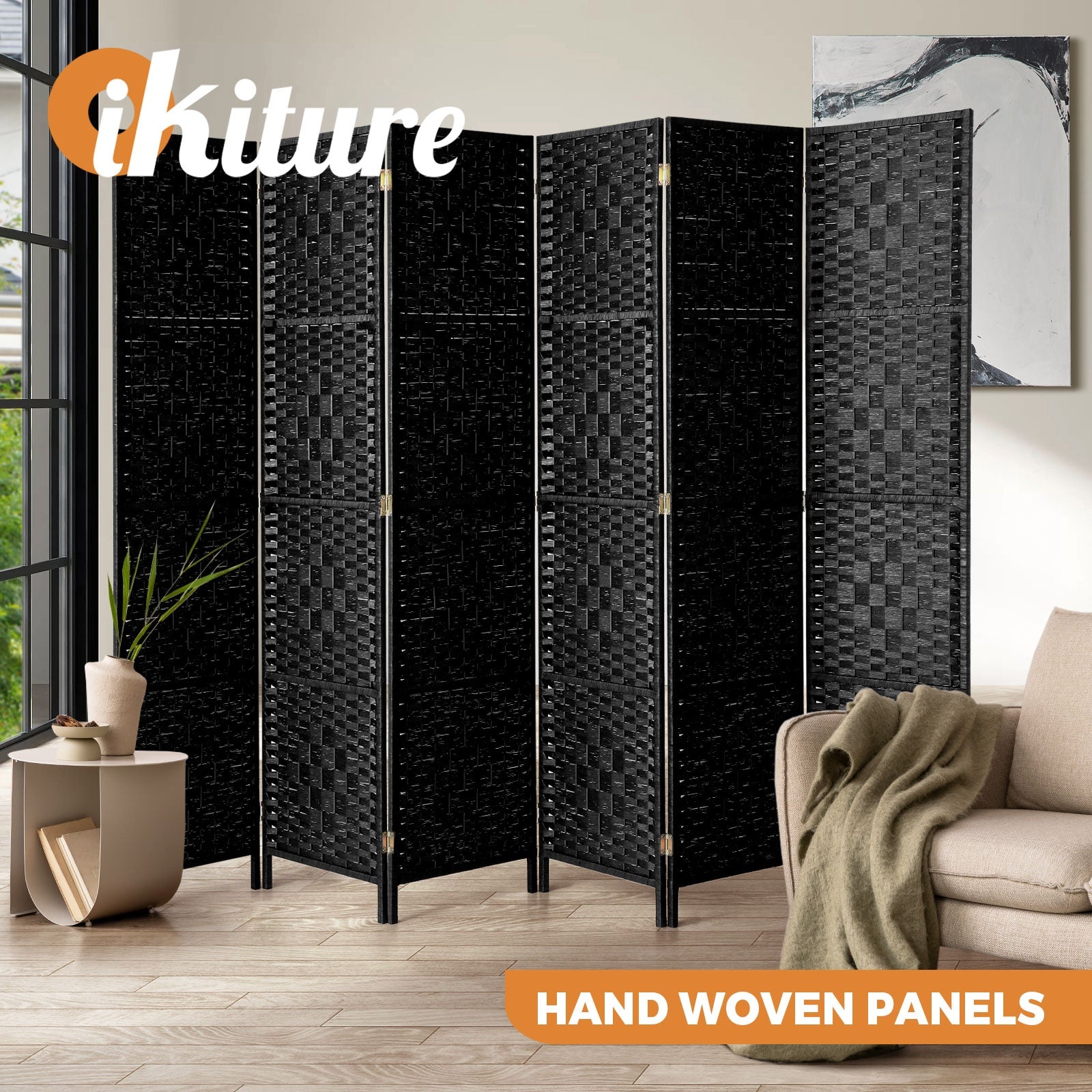 Oikiture 4/6/8 Panel Room Divider Privacy Screen Dividers Woven Wood Fold Stand - Sunyee