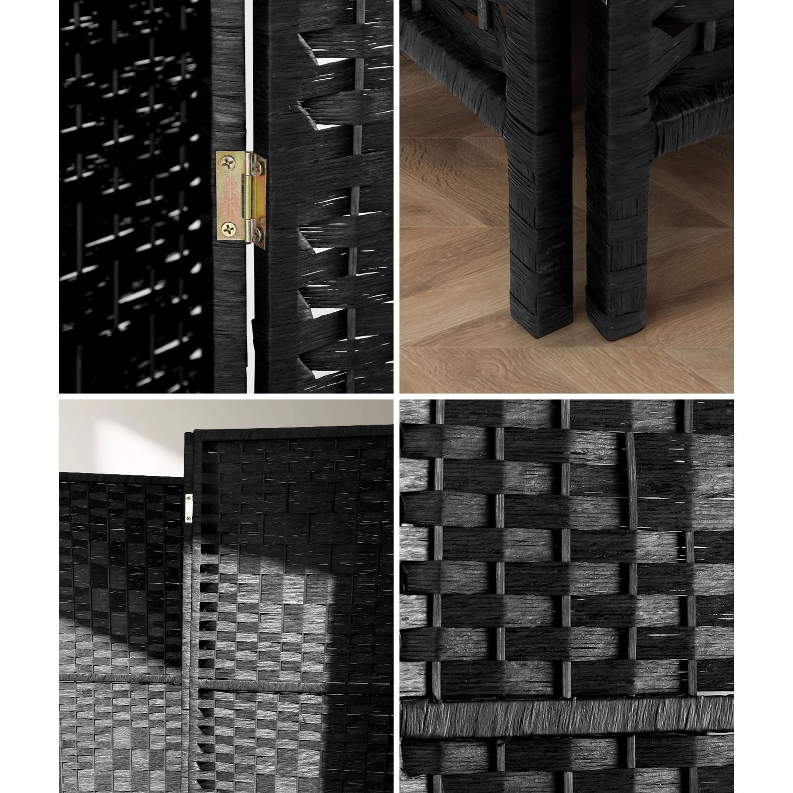 Oikiture 6 Panel Room Divider Screen Privacy Dividers Woven Wood Folding Black - Sunyee