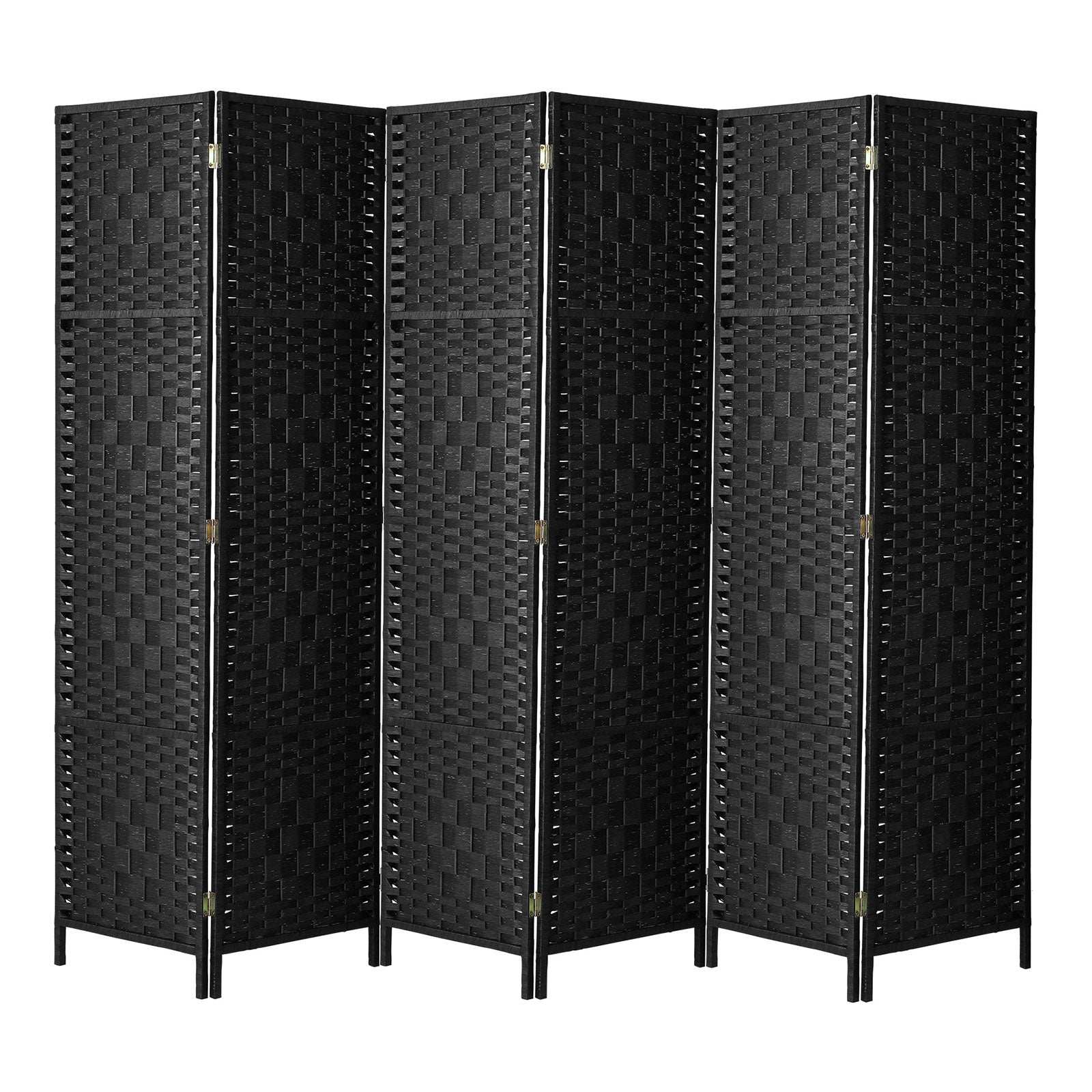 Oikiture 6 Panel Room Divider Screen Privacy Dividers Woven Wood Folding Black - Sunyee