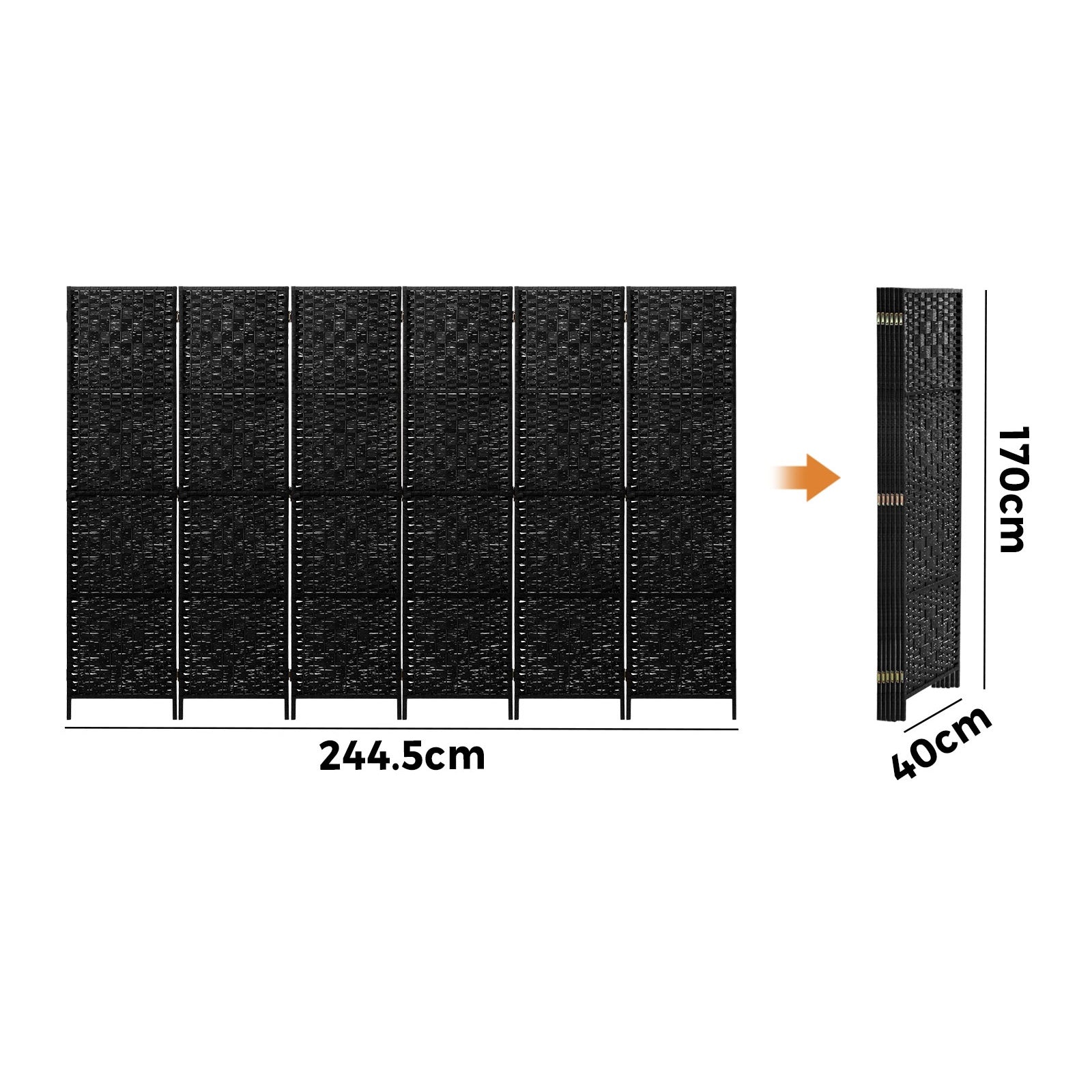 Oikiture 6 Panel Room Divider Screen Privacy Dividers Woven Wood Folding Black - Sunyee