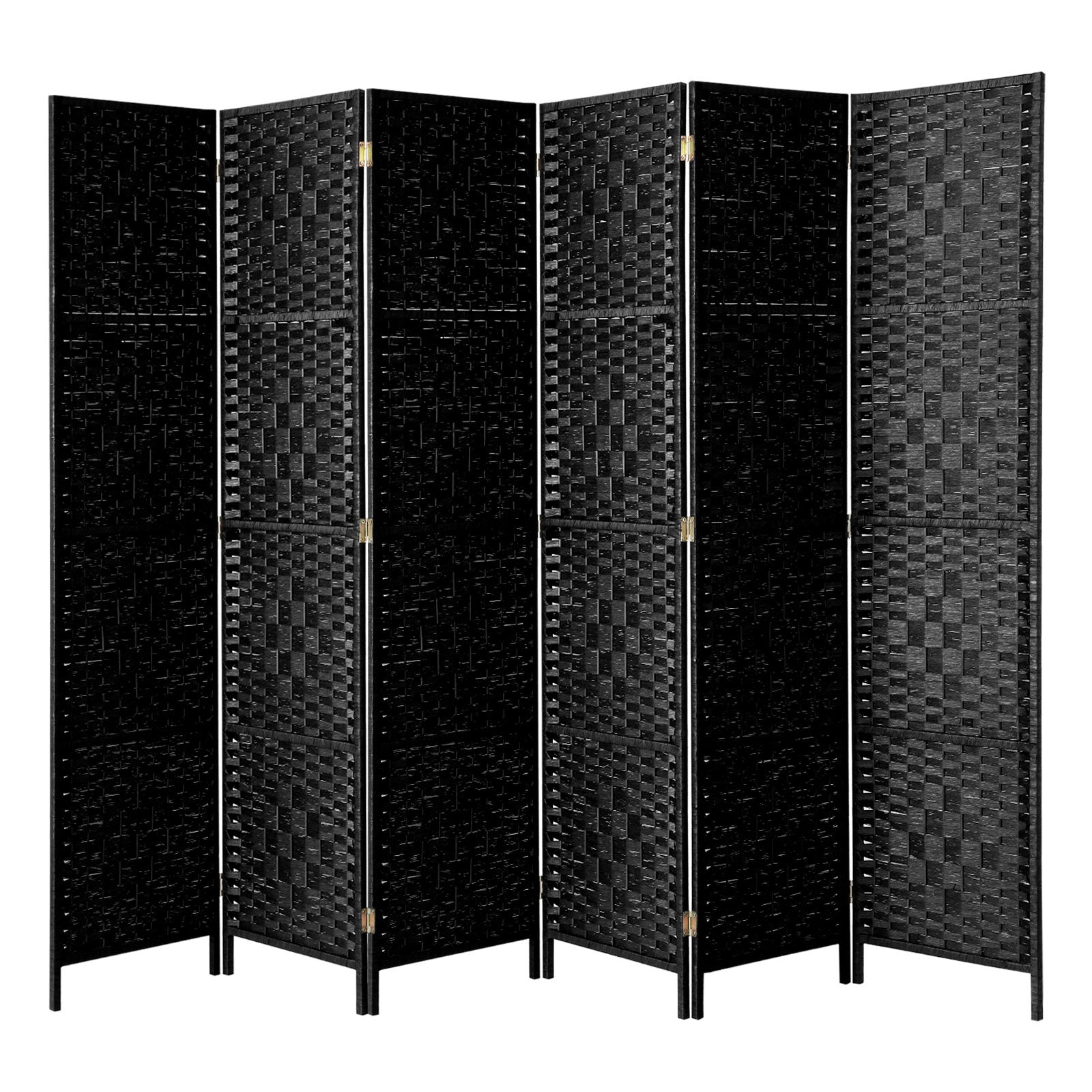 Oikiture 6 Panel Room Divider Screen Privacy Dividers Woven Wood Folding Black - Sunyee