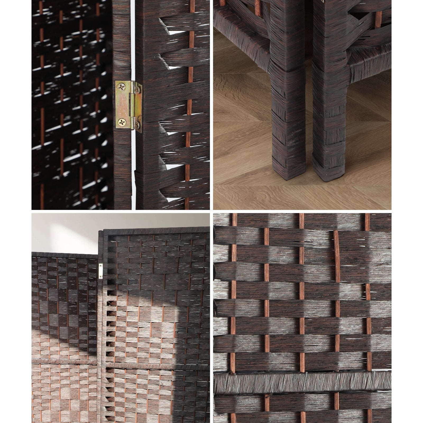 Oikiture 6 Panel Room Divider Screen Privacy Dividers Woven Wood Folding Brown - Sunyee