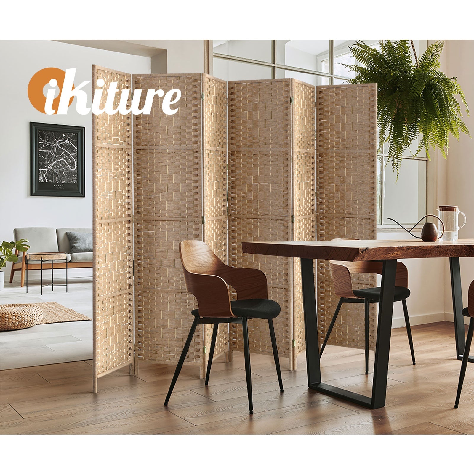 Oikiture 6 Panel Room Divider Privacy Screen Dividers Woven Wood Fold Stand - Sunyee
