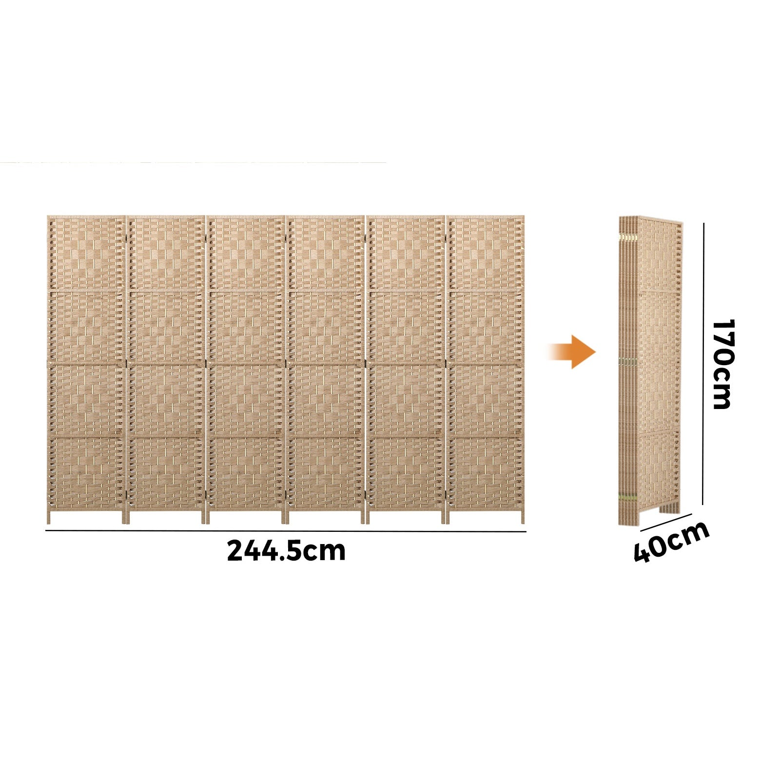 Oikiture 6 Panel Room Divider Privacy Screen Dividers Woven Wood Fold Stand - Sunyee