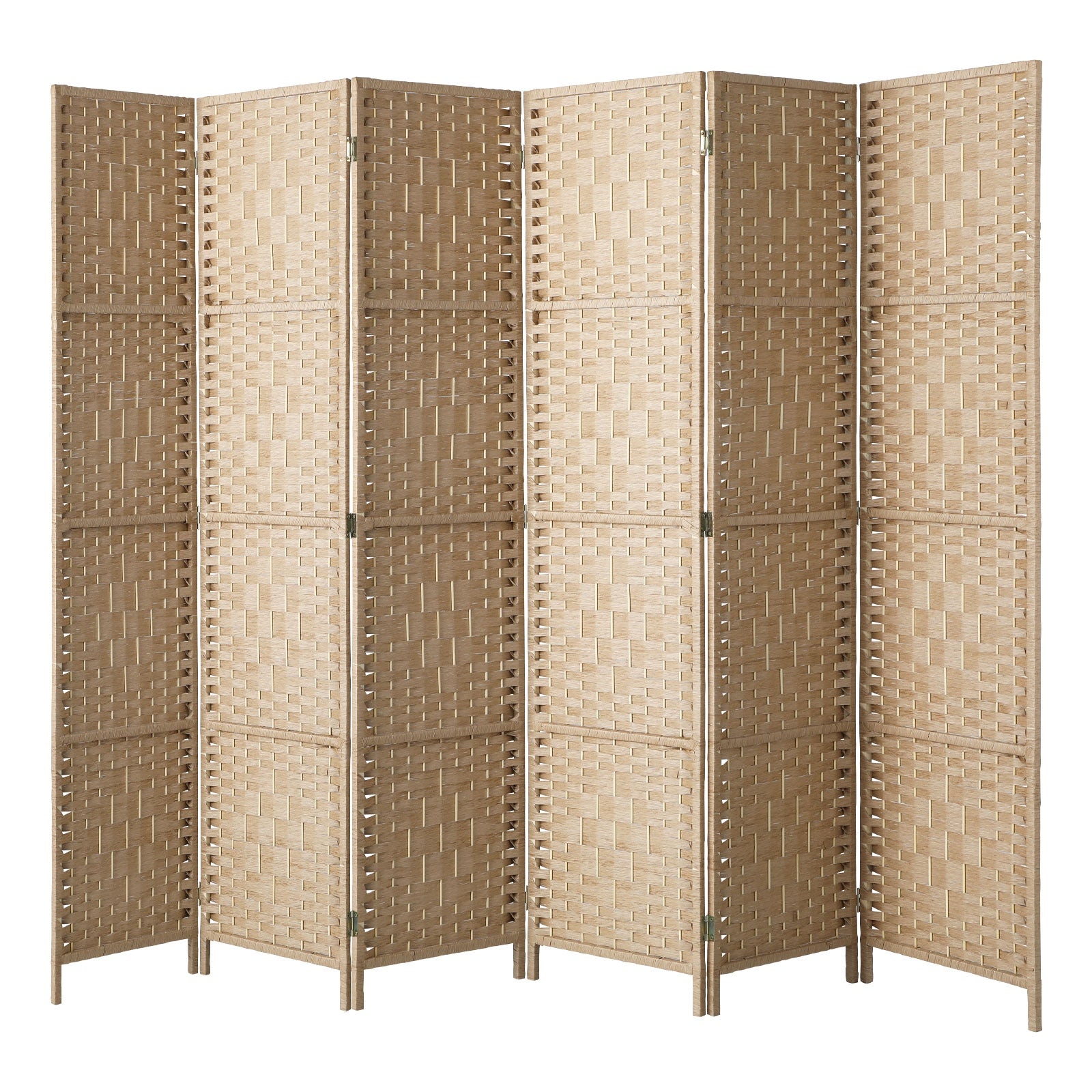 Oikiture 6 Panel Room Divider Privacy Screen Dividers Woven Wood Fold Stand - Sunyee