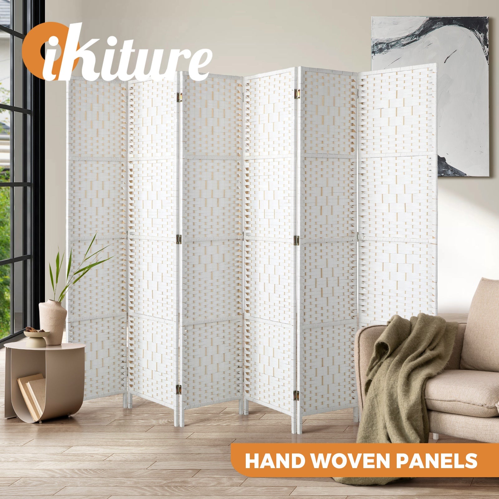 Oikiture 4/6/8 Panel Room Divider Privacy Screen Dividers Woven Wood Fold Stand - Sunyee