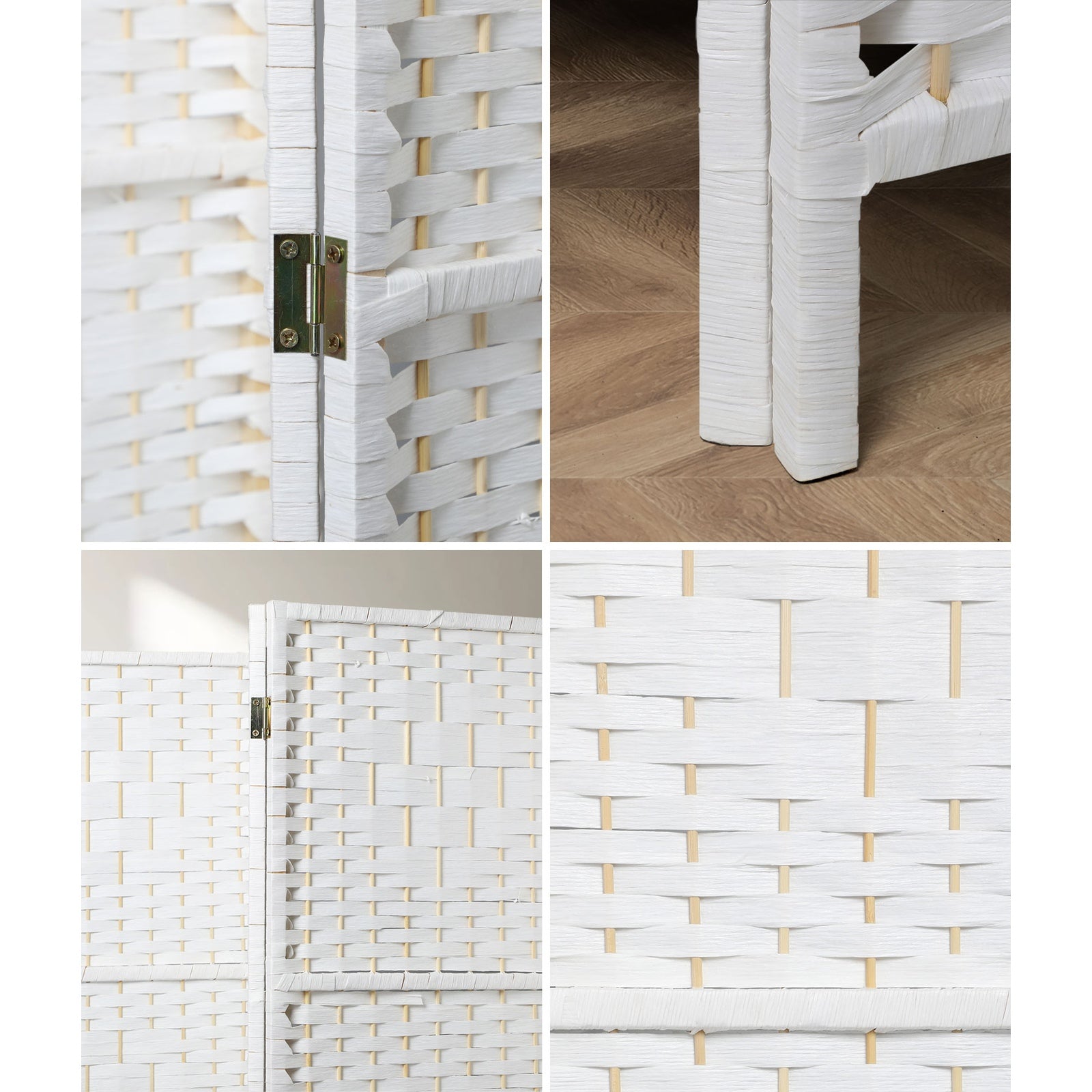 Oikiture 6 Panel Room Divider Screen Privacy Dividers Woven Wood Folding White - Sunyee