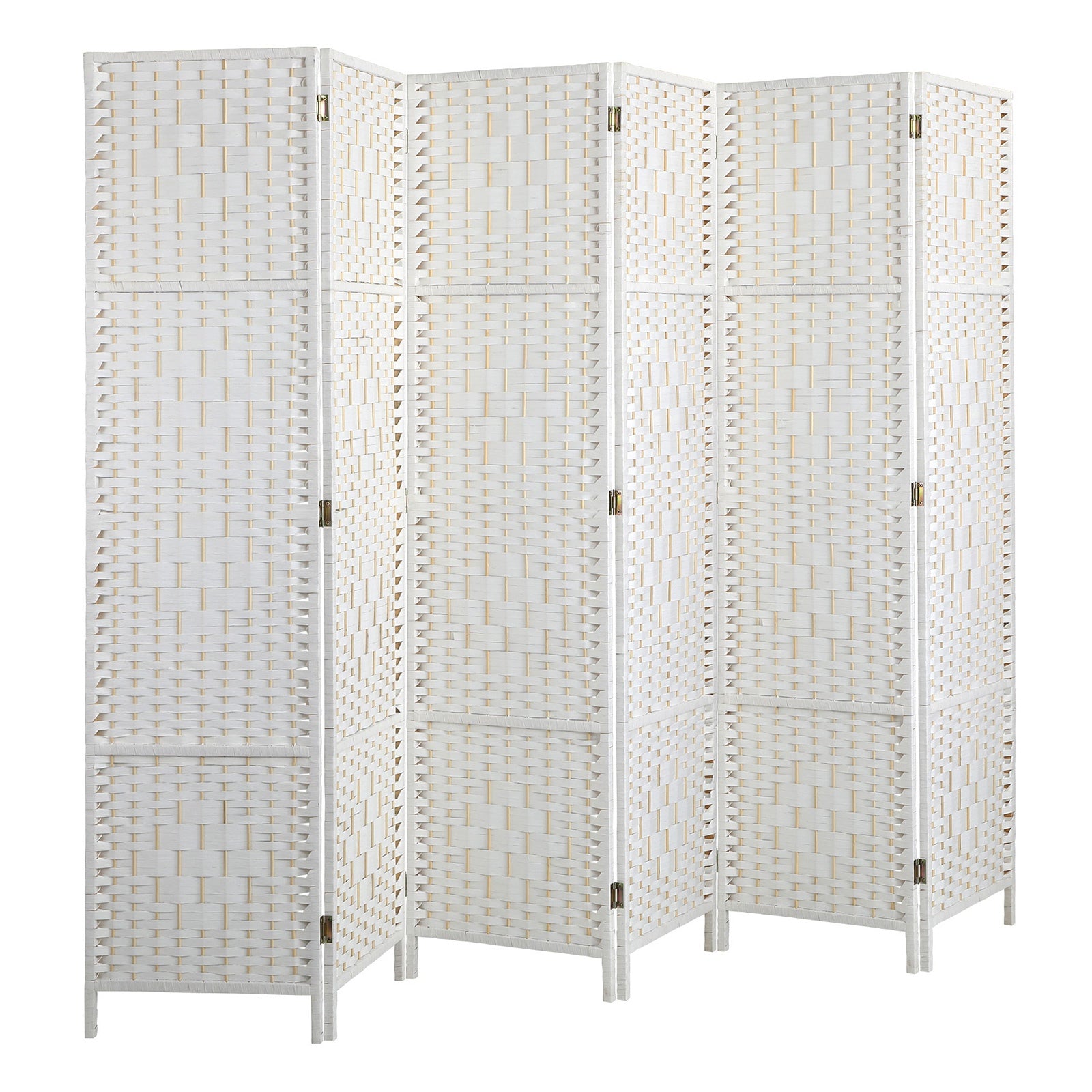 Oikiture 6 Panel Room Divider Screen Privacy Dividers Woven Wood Folding White - Sunyee